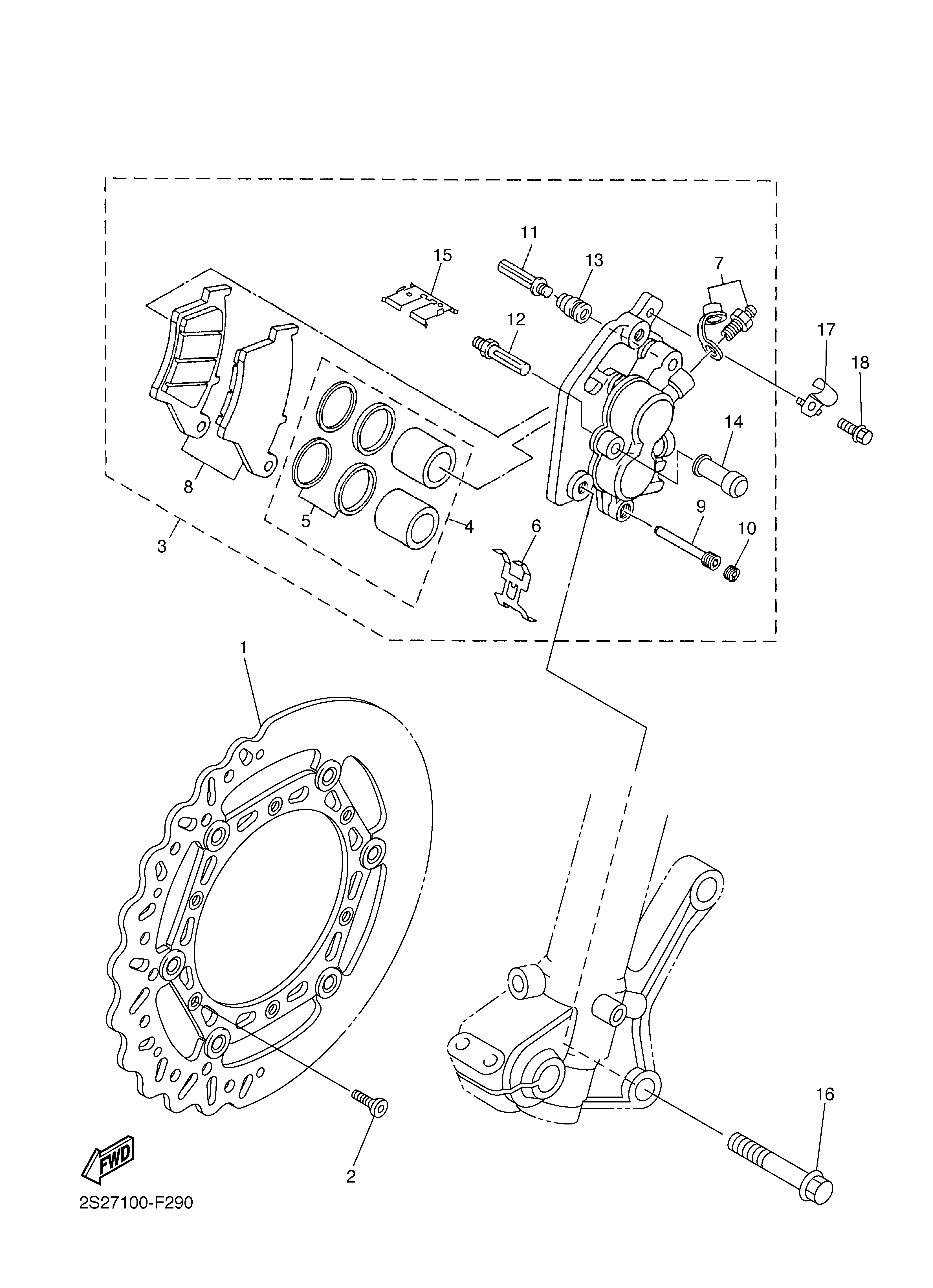 FRONT BRAKE CALIPER Diagram terurai