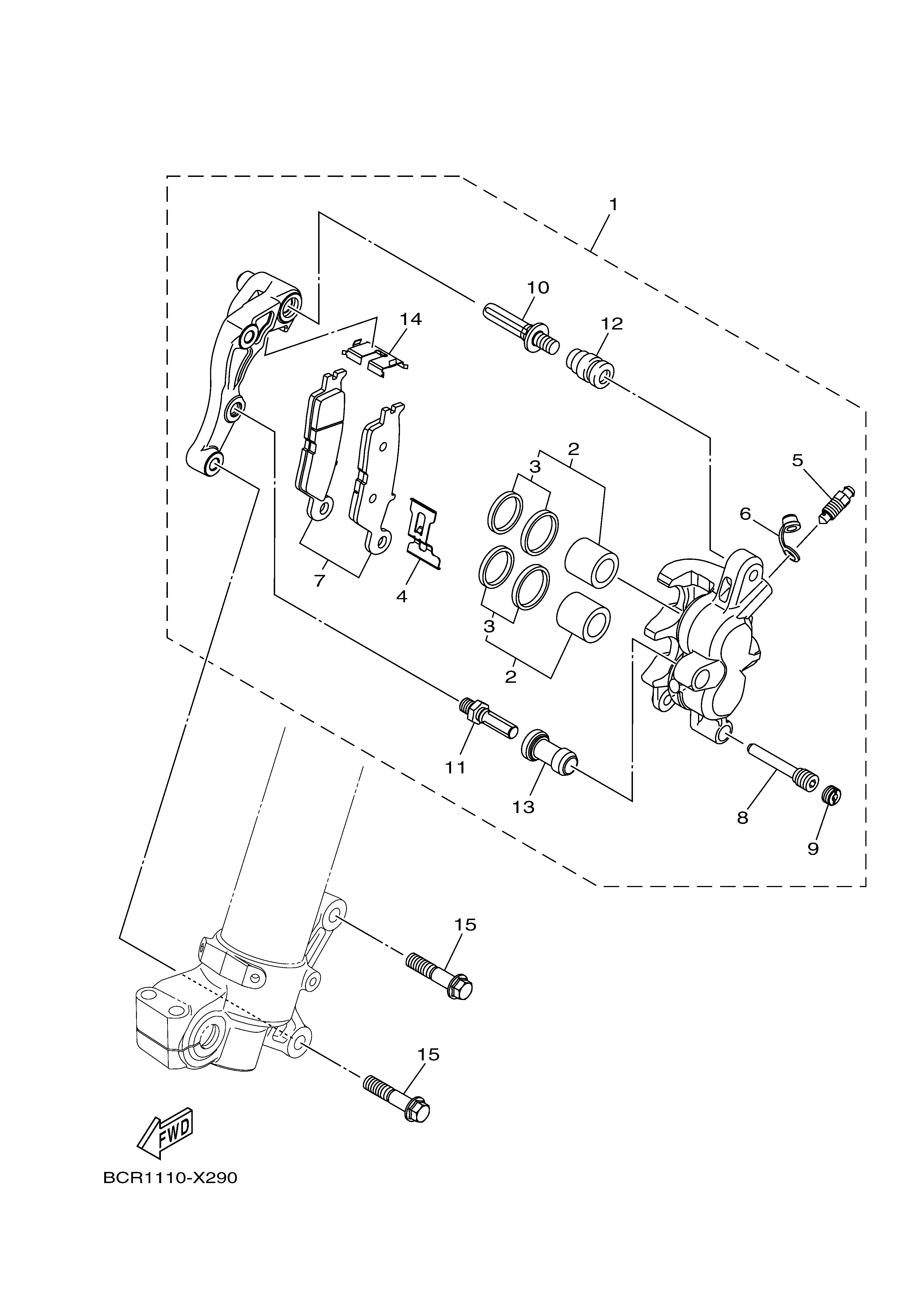 FRONT BRAKE CALIPER Diagram terurai