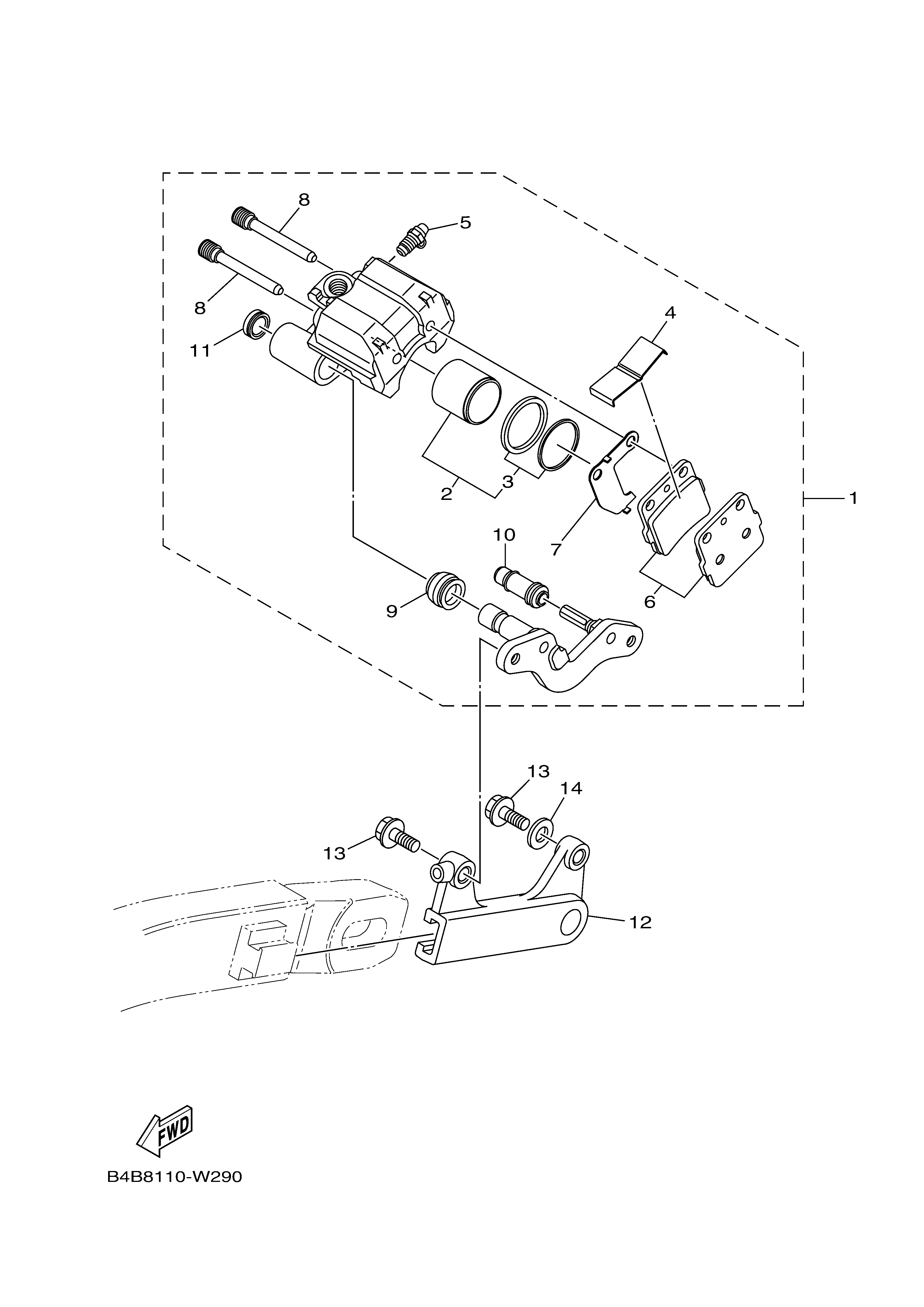 REAR BRAKE CALIPER Diagram terurai