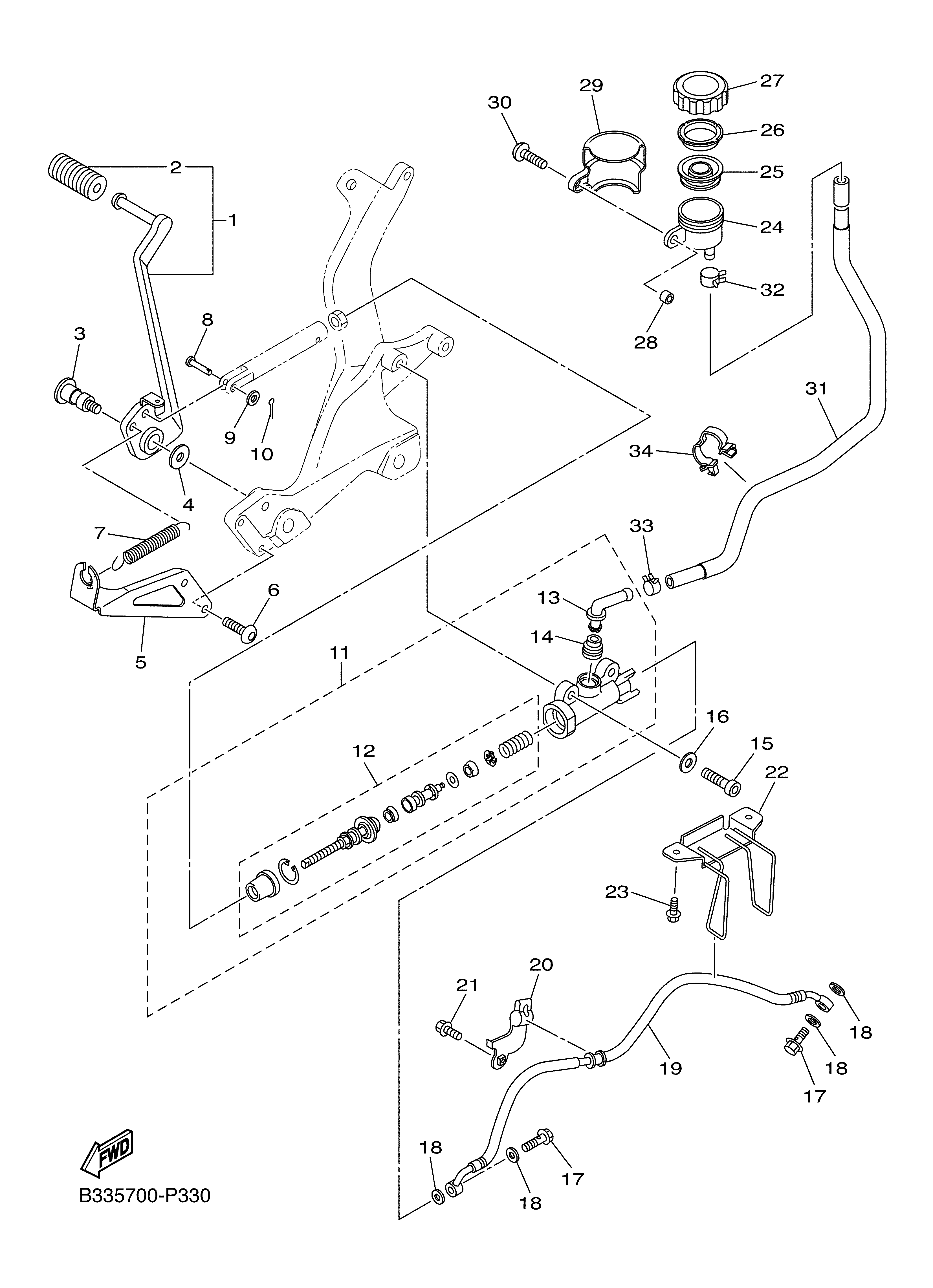 REAR MASTER CYLINDER Diagram terurai