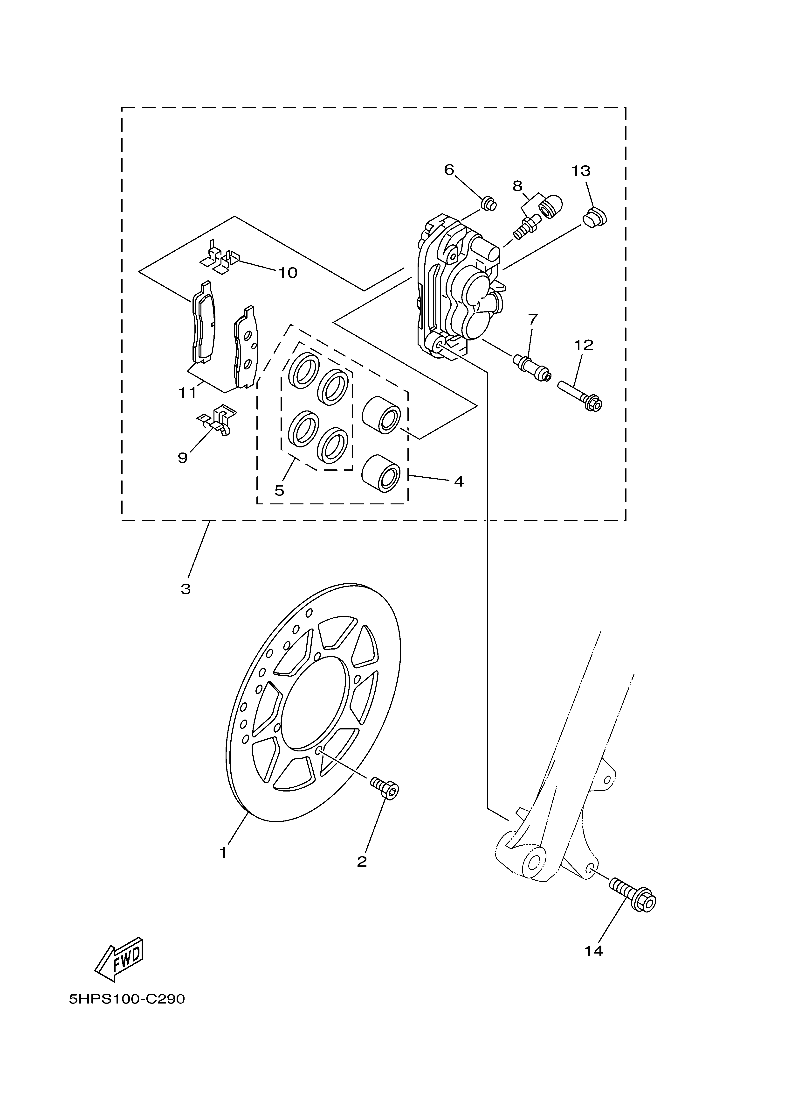 FRONT BRAKE CALIPER Diagram terurai
