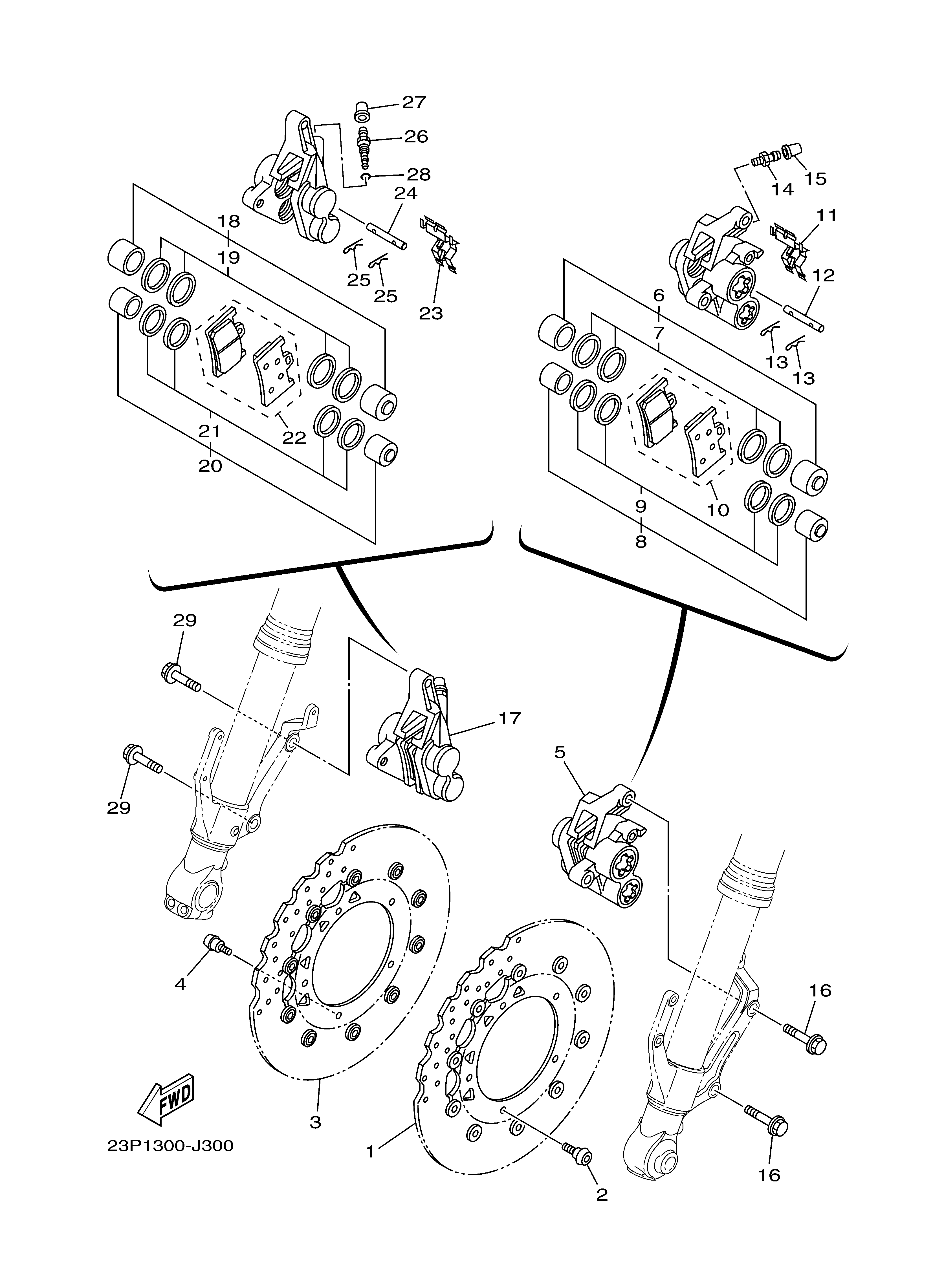 FRONT BRAKE CALIPER Diagram terurai