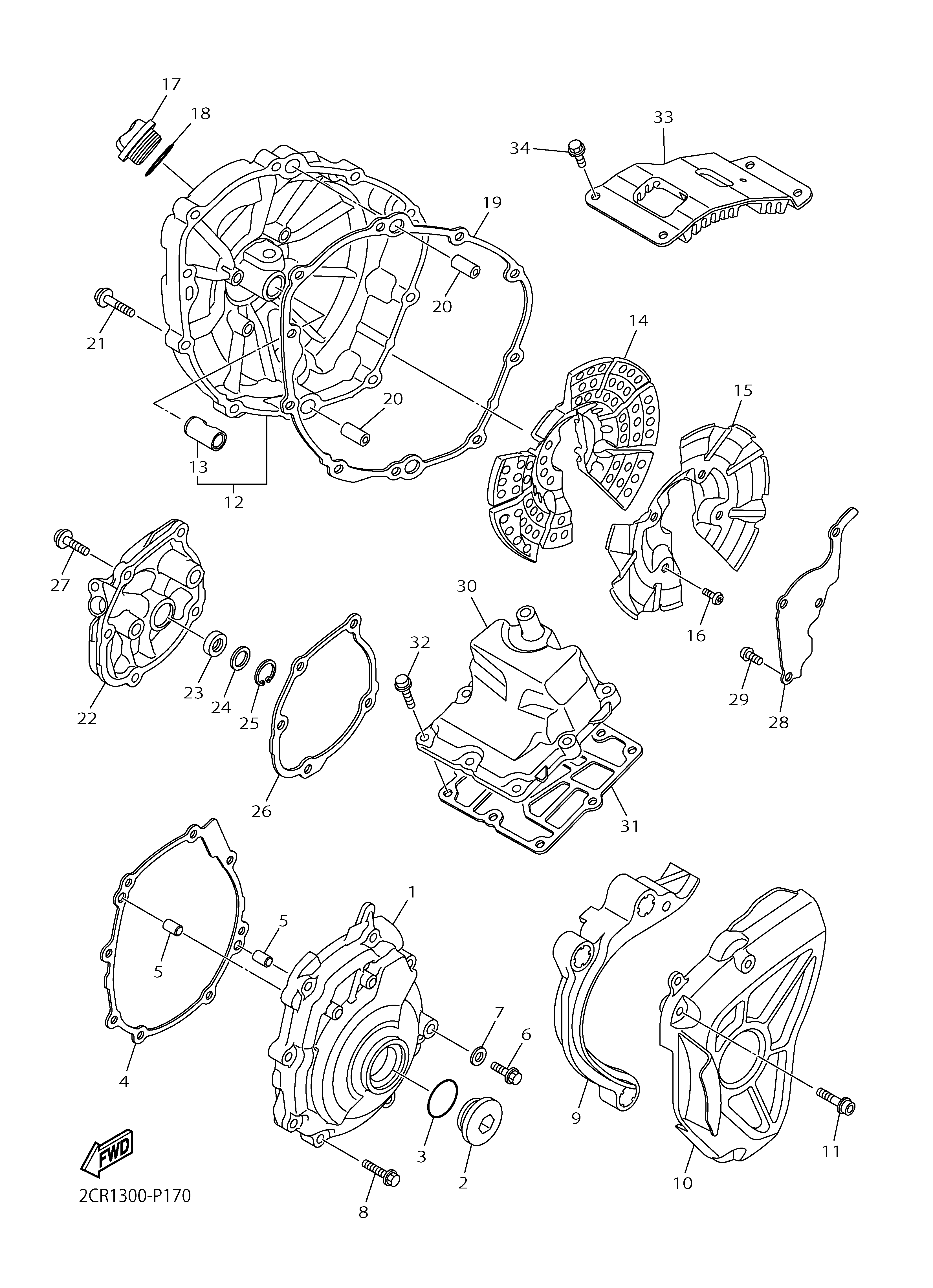 CRANKCASE COVER 1 Diagram terurai