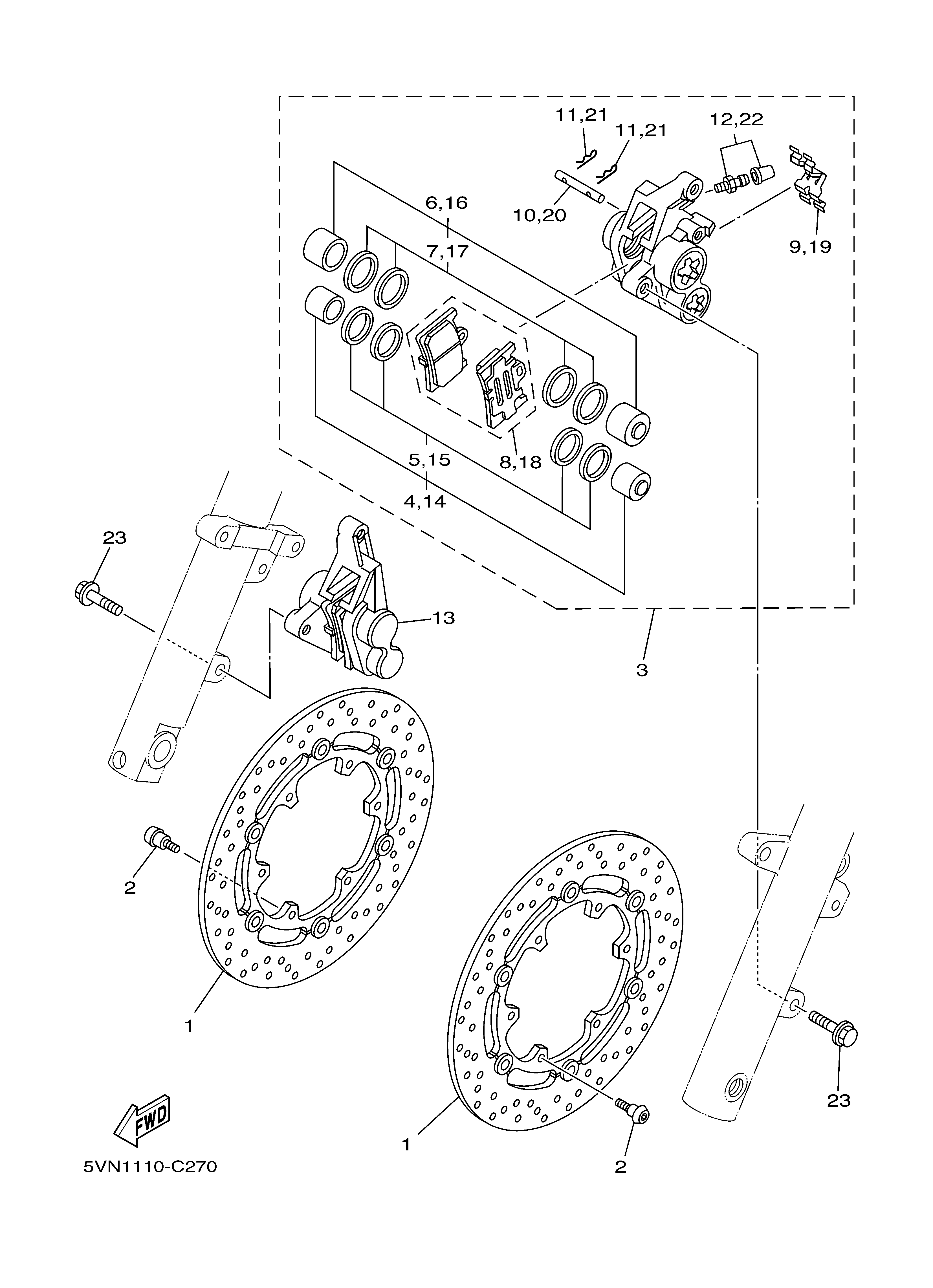 FRONT BRAKE CALIPER ภาพแยกชิ้นส่วน