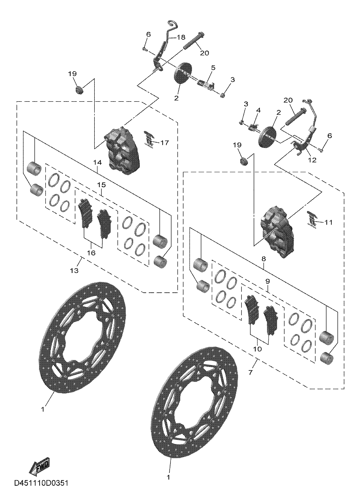 FRONT BRAKE CALIPER Sơ đồ tách chi tiết