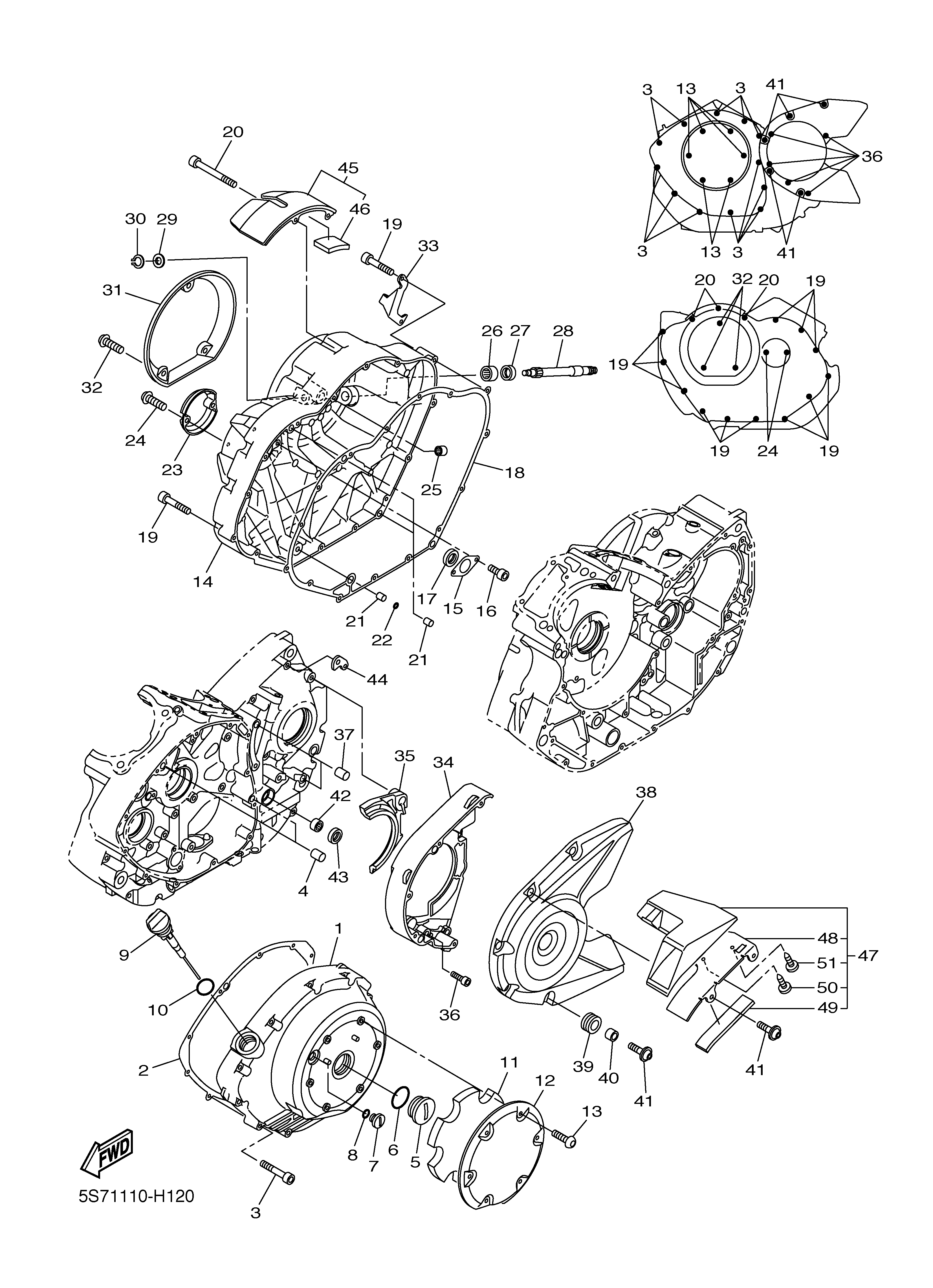 CRANKCASE COVER 1 Diagram terurai