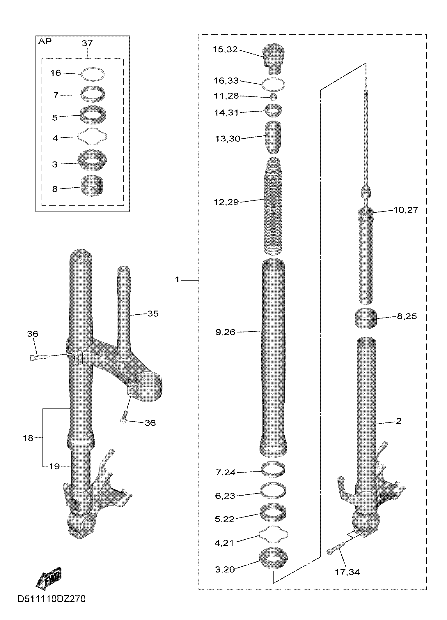 FRONT FORK Sơ đồ tách chi tiết