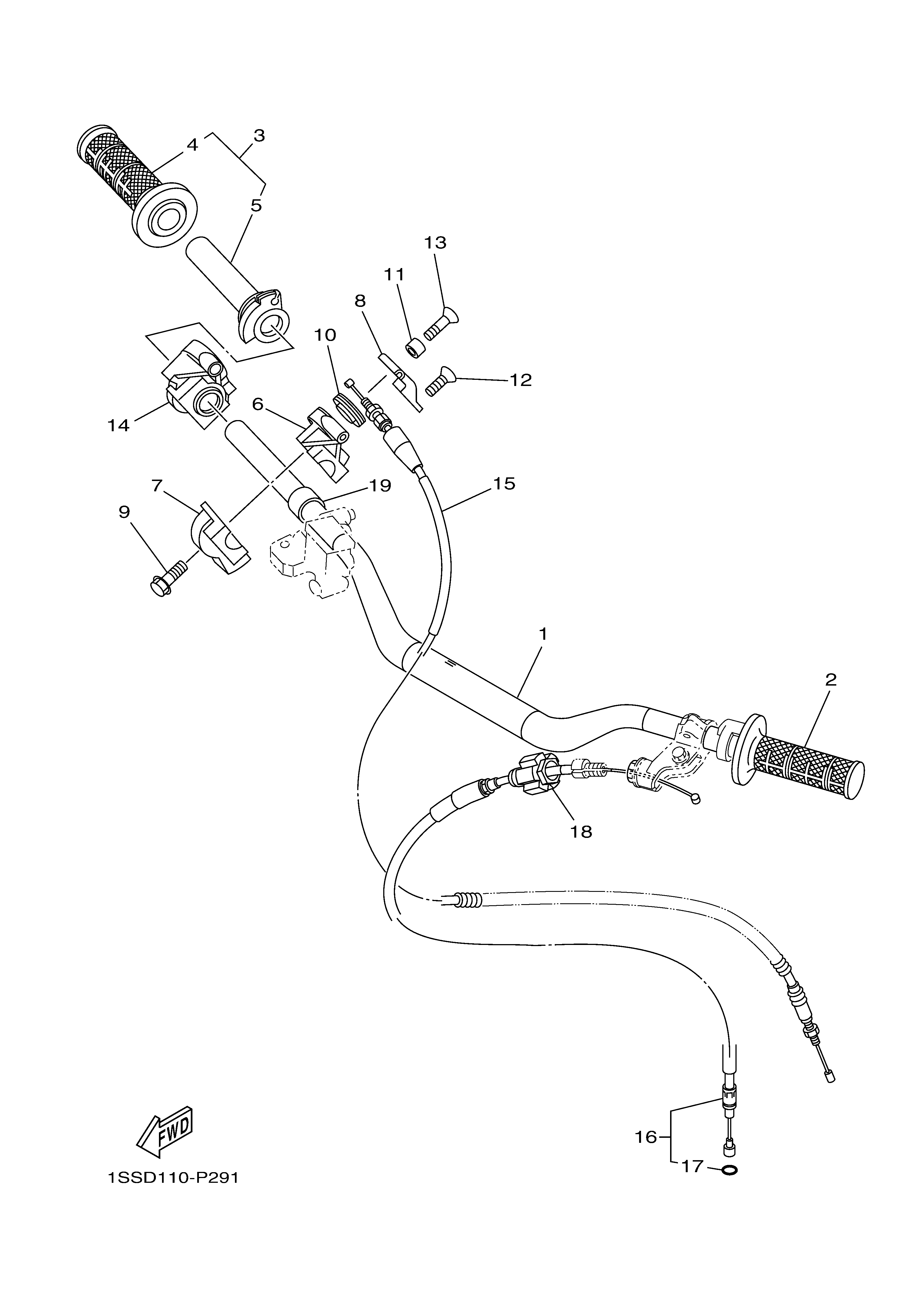 STEERING HANDLE & CABLE ภาพแยกชิ้นส่วน