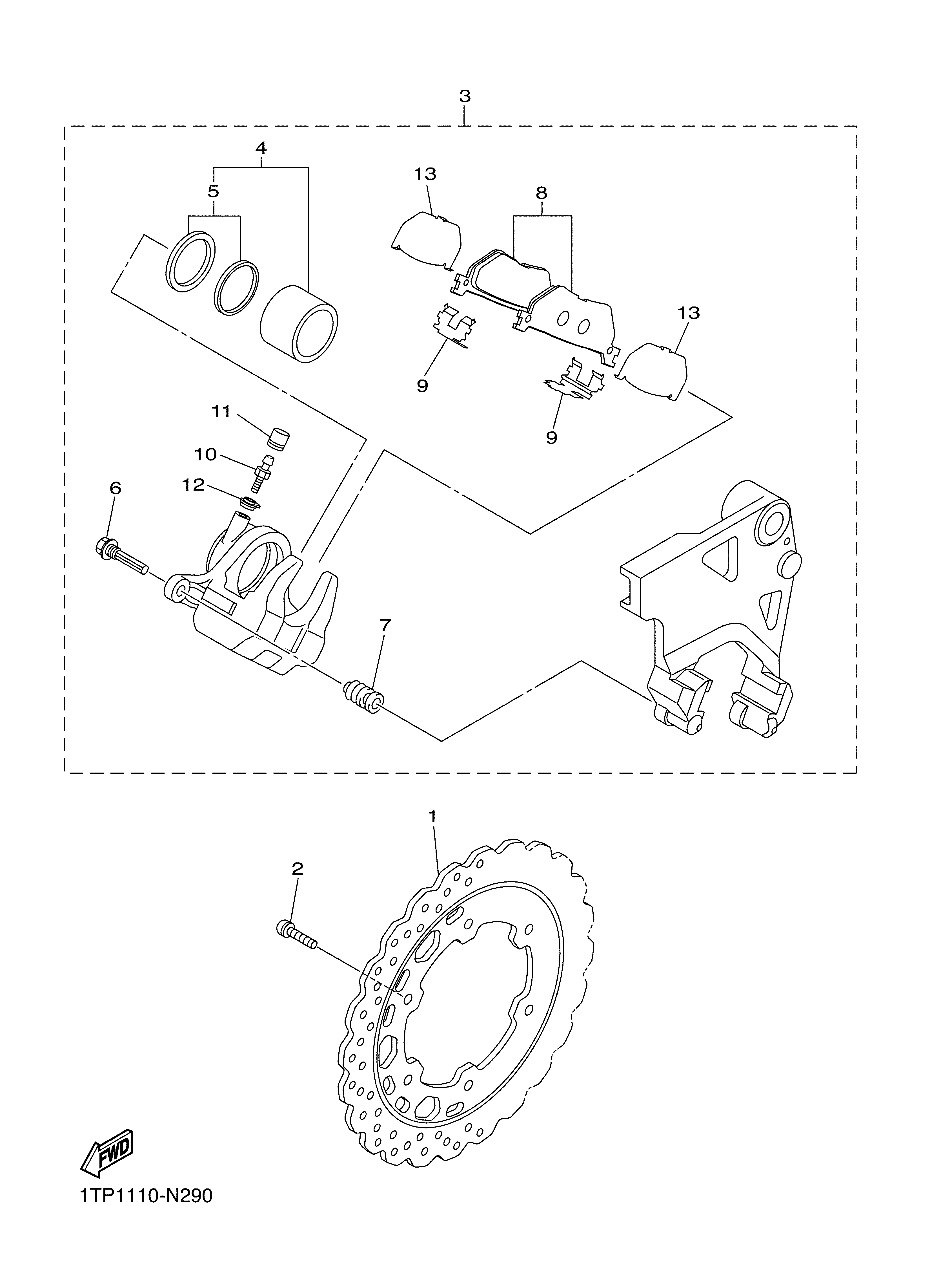 REAR BRAKE CALIPER ภาพแยกชิ้นส่วน
