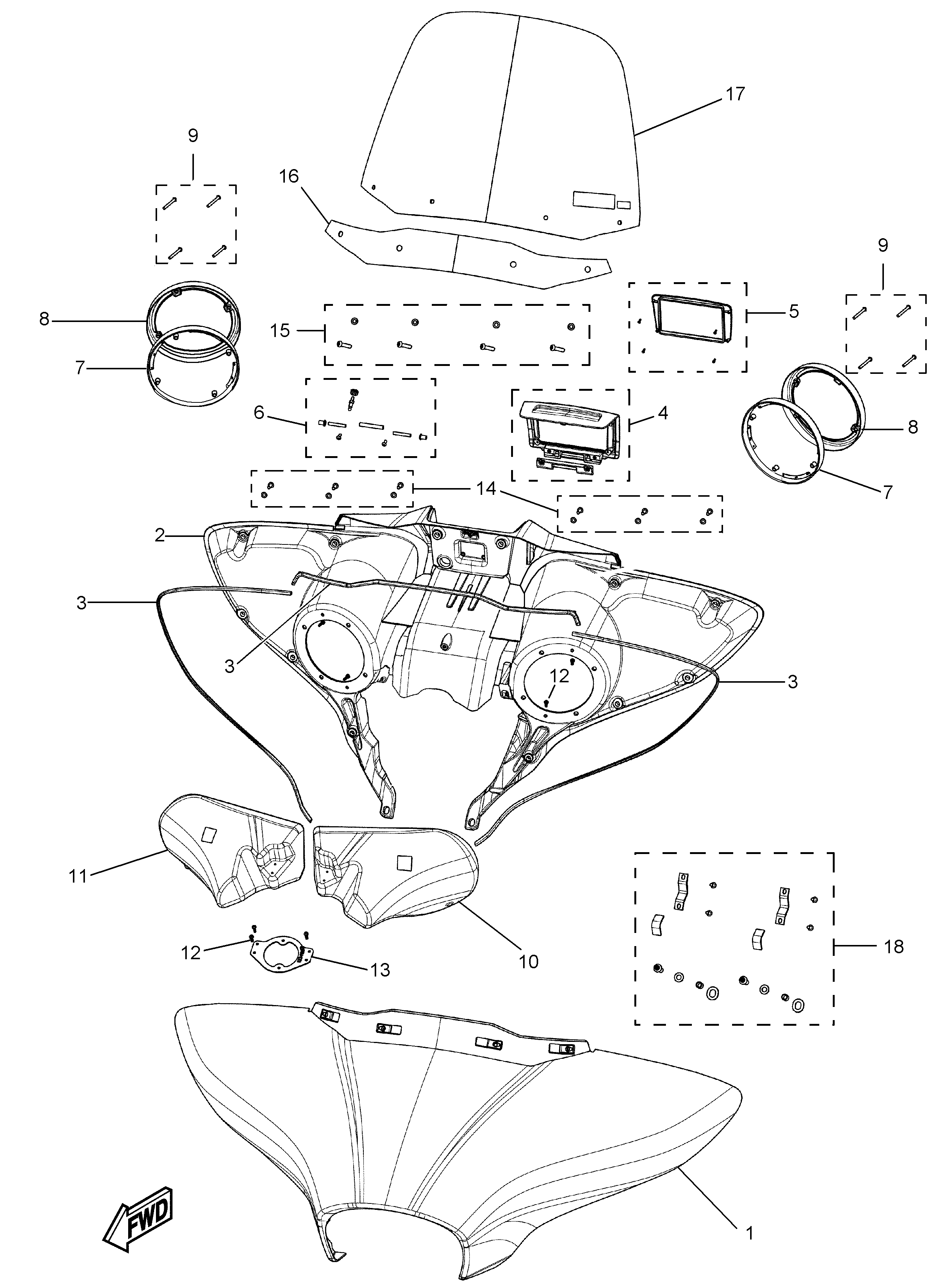 COWLING WINDSHIELD Exploded diagrams