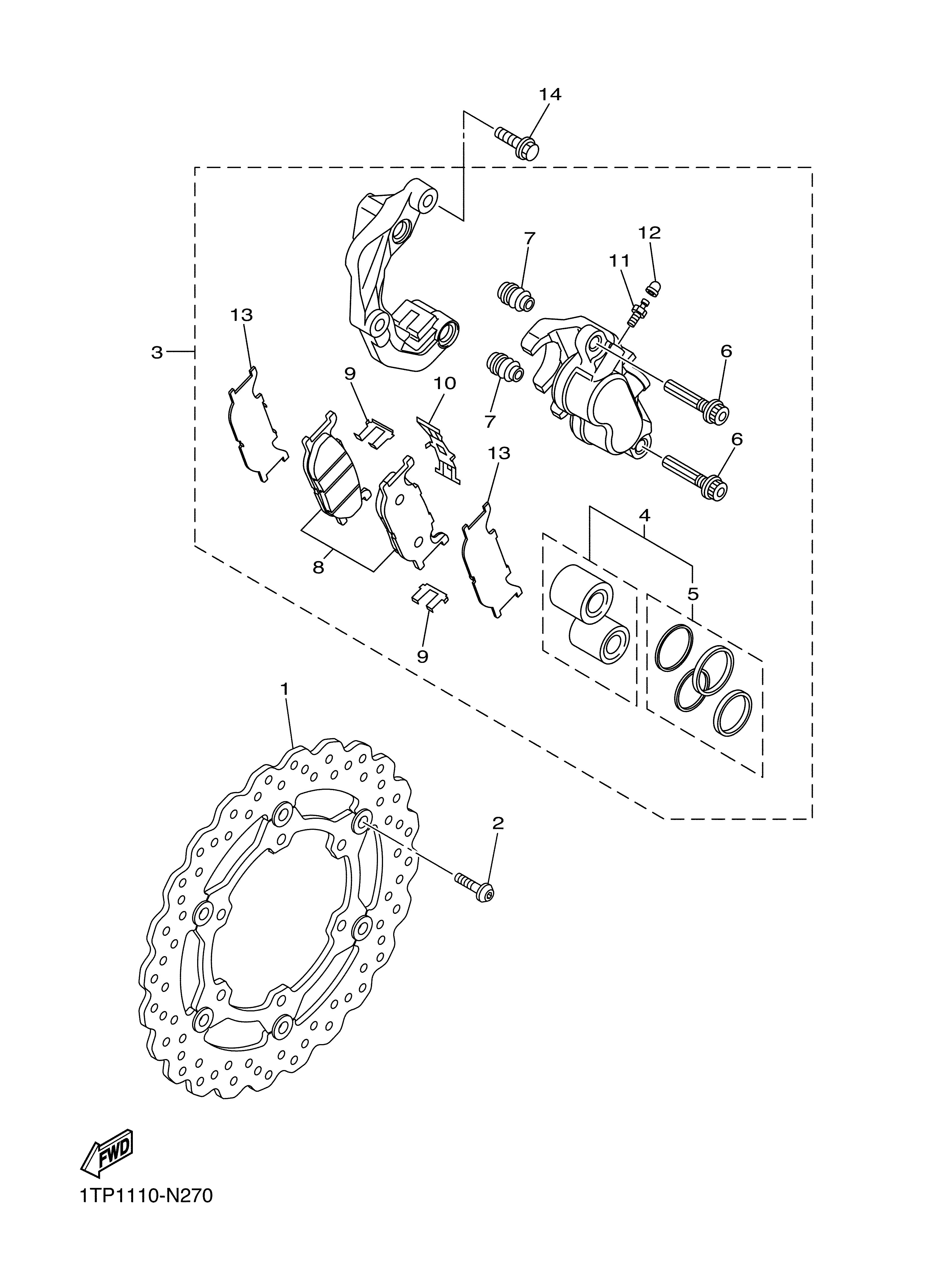 FRONT BRAKE CALIPER Sơ đồ tách chi tiết