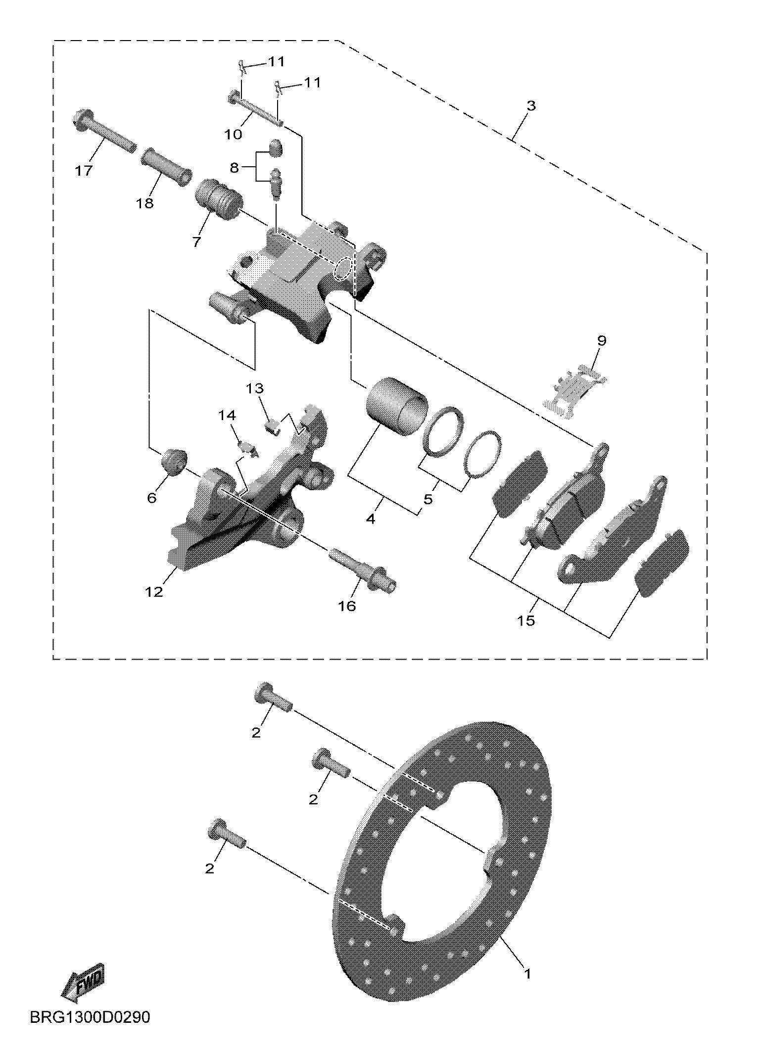 REAR BRAKE CALIPER Diagram terurai