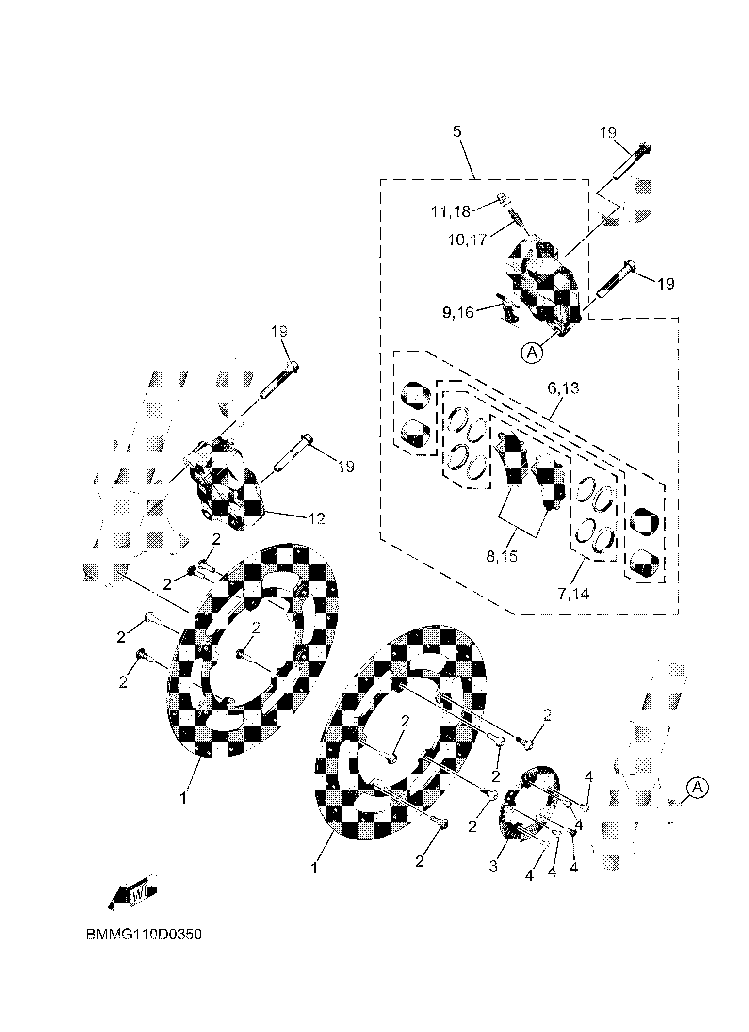 FRONT BRAKE CALIPER Diagram terurai