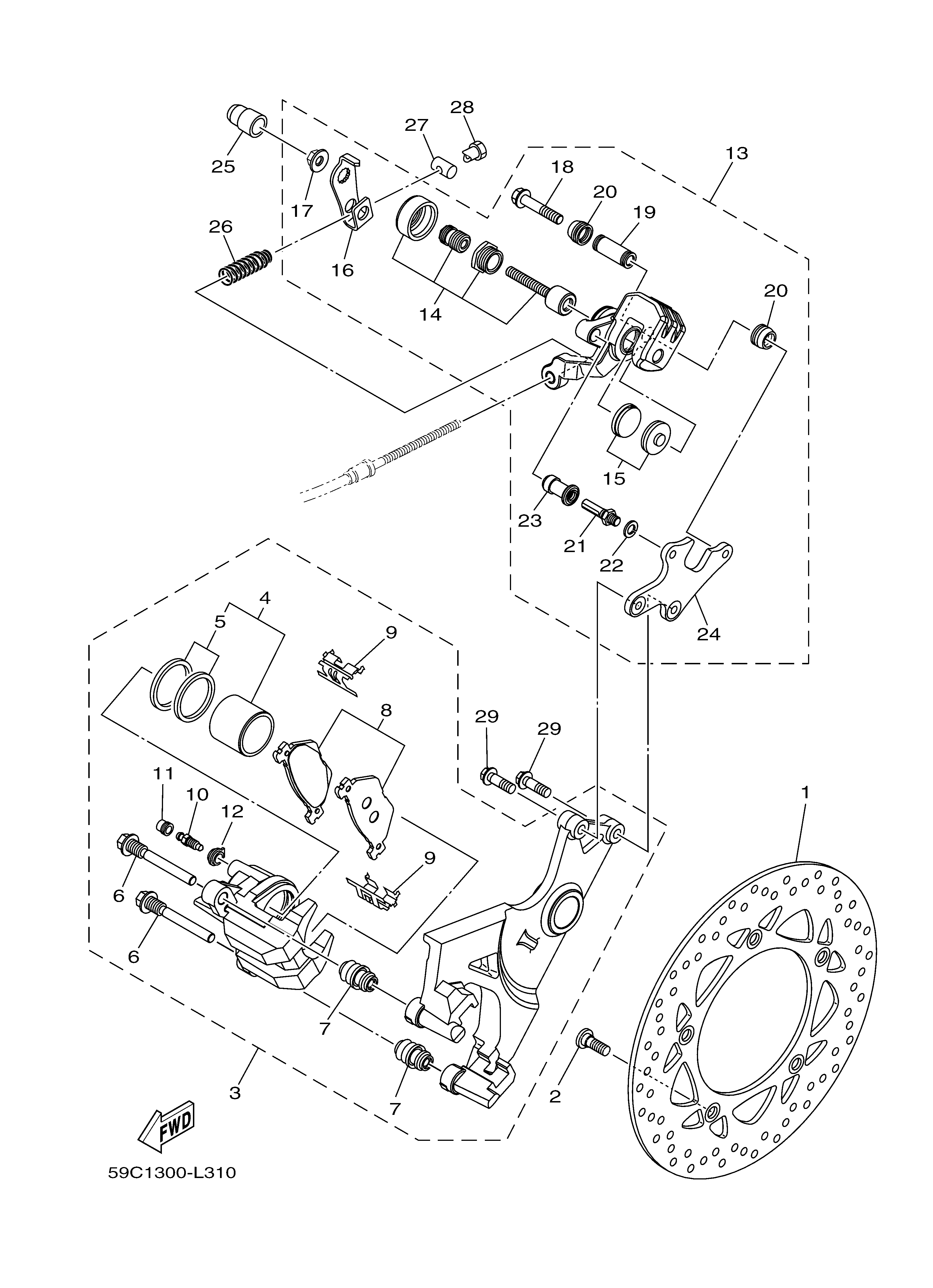 REAR BRAKE CALIPER Diagram terurai
