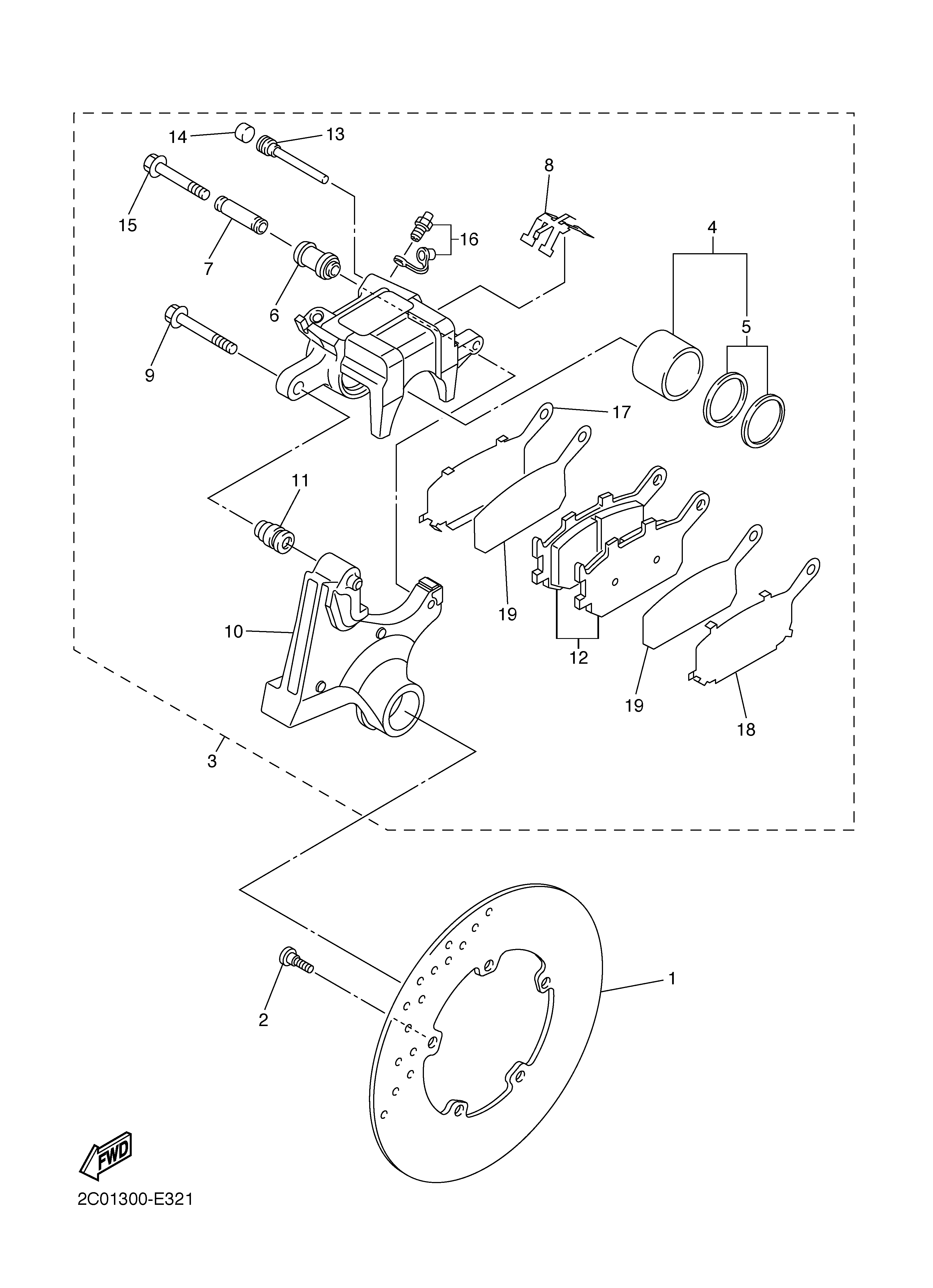 REAR BRAKE CALIPER Diagram terurai