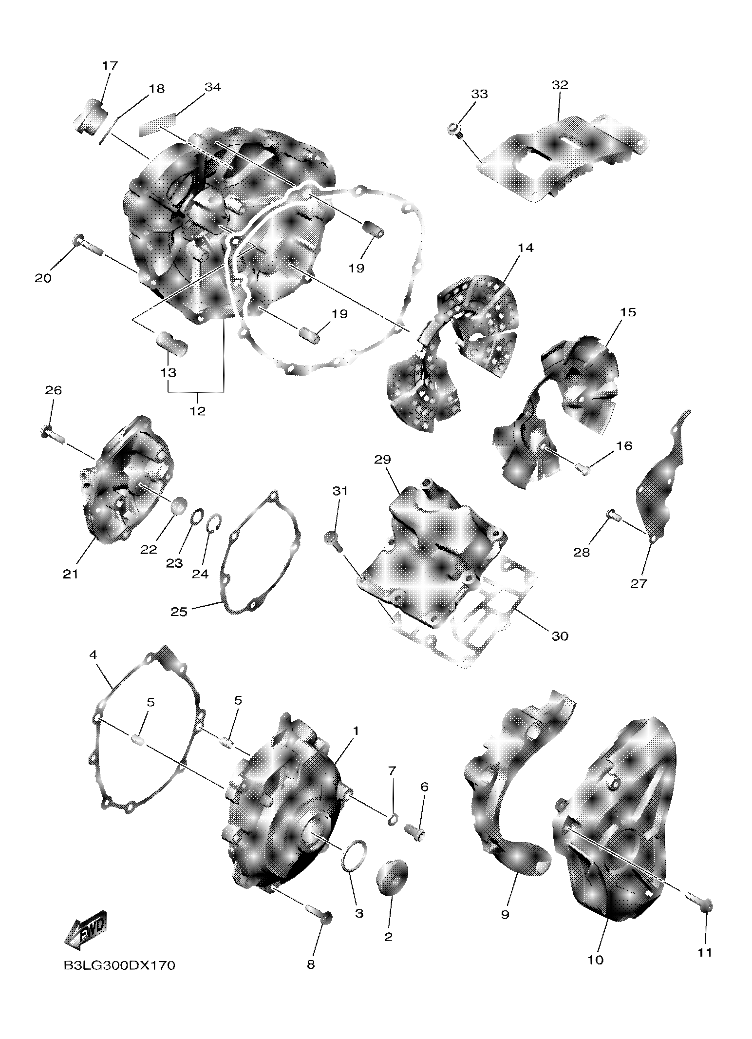 CRANKCASE COVER 1 ภาพแยกชิ้นส่วน