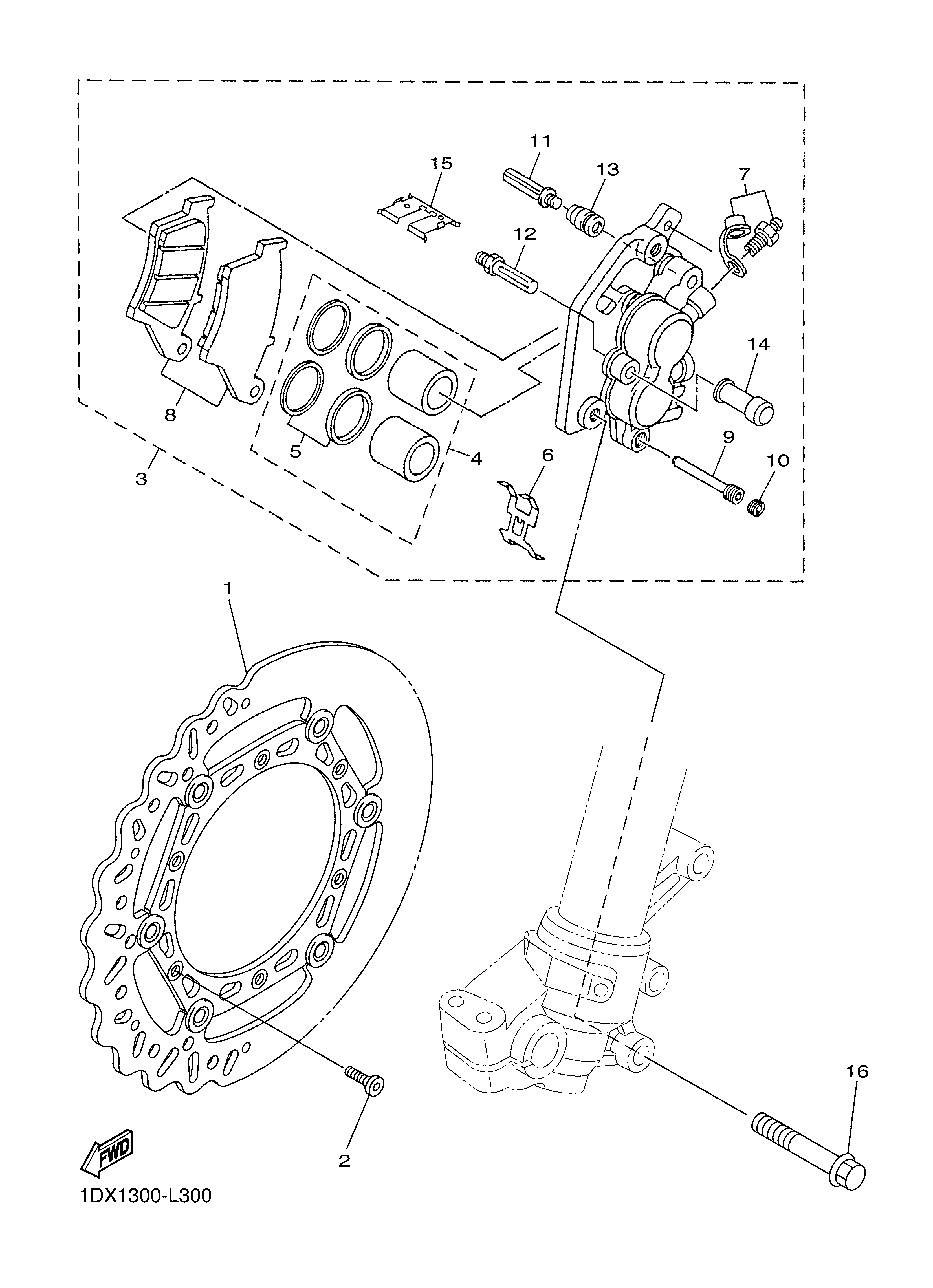 FRONT BRAKE CALIPER Diagram terurai