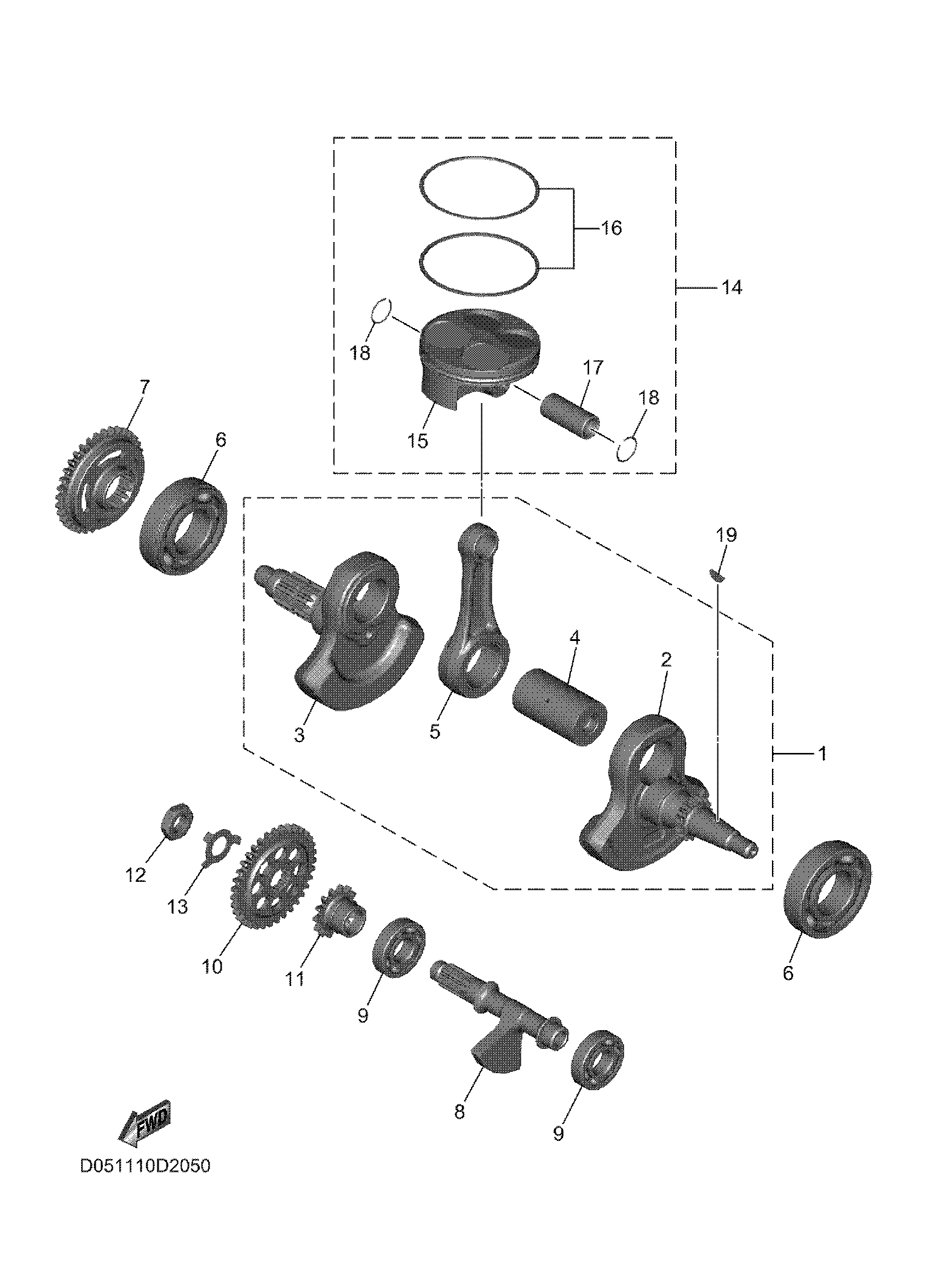 CRANKSHAFT & PISTON Diagram terurai
