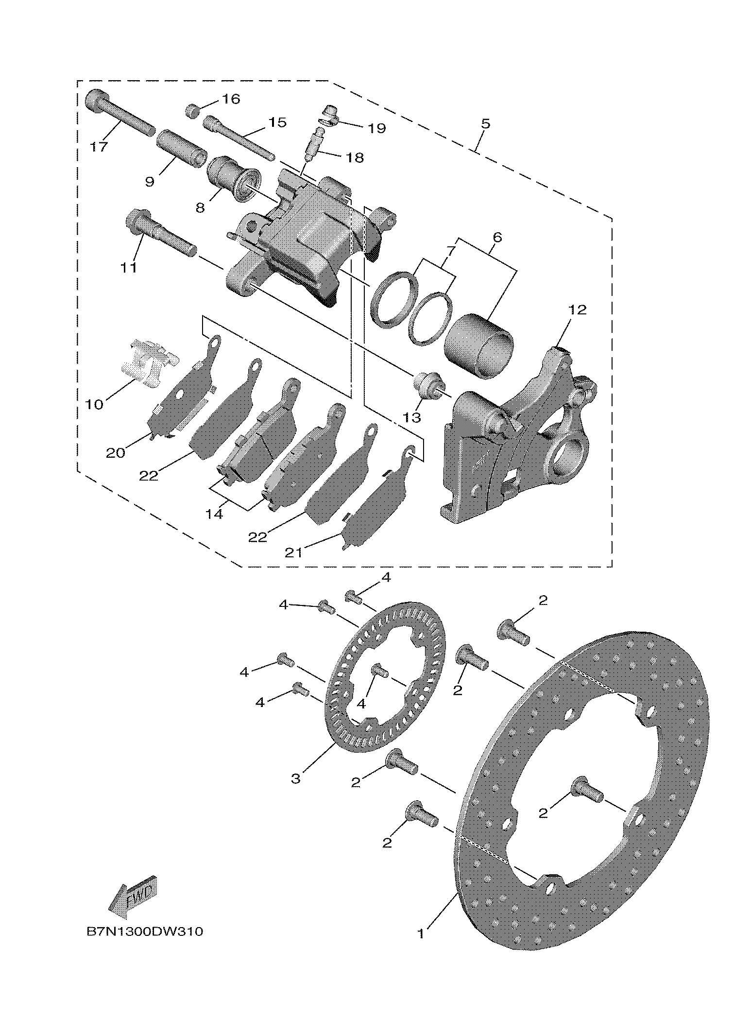 REAR BRAKE CALIPER Sơ đồ tách chi tiết