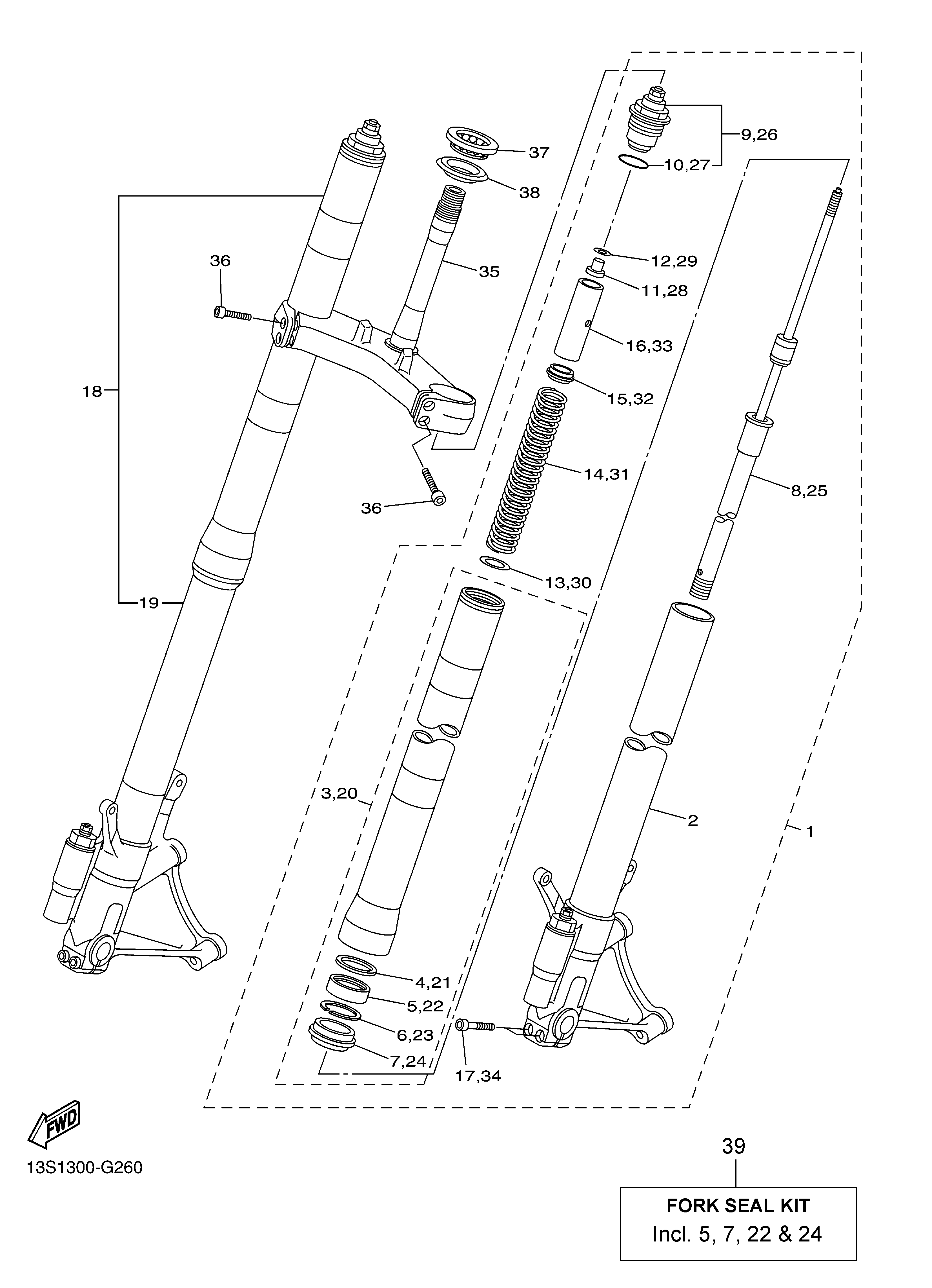 FRONT FORK Exploded diagrams