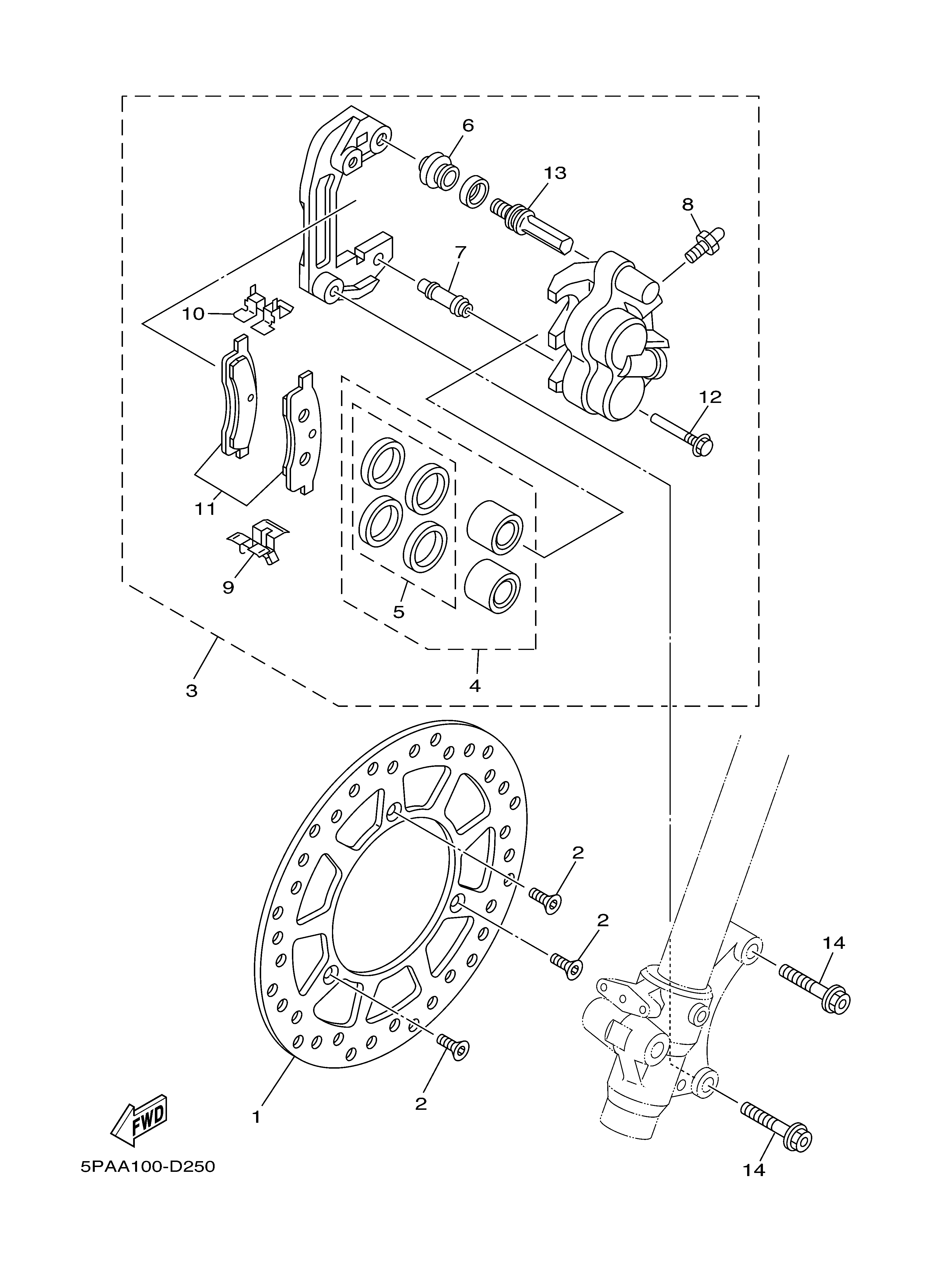 FRONT BRAKE CALIPER Diagram terurai