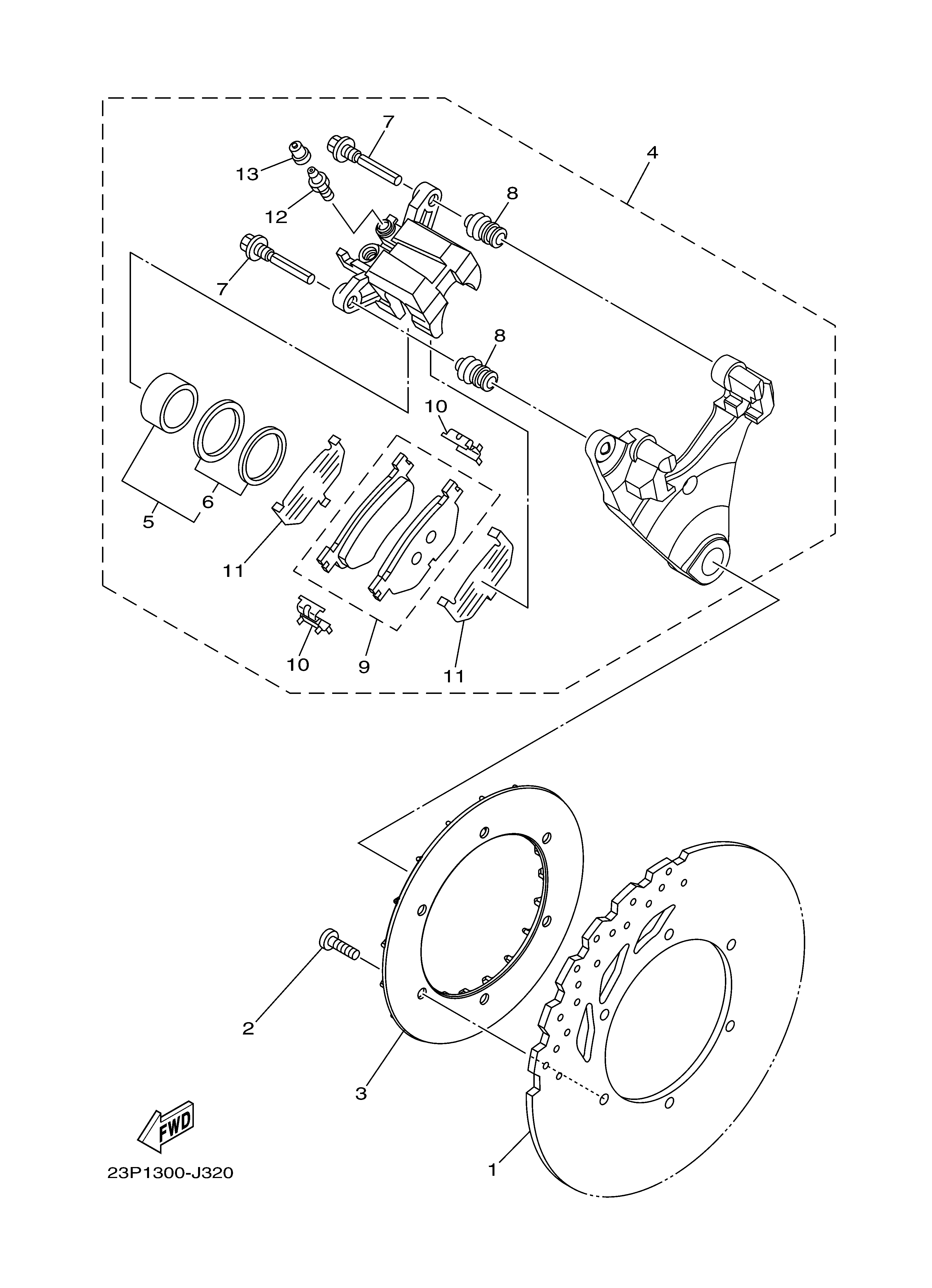 REAR BRAKE CALIPER 爆炸图