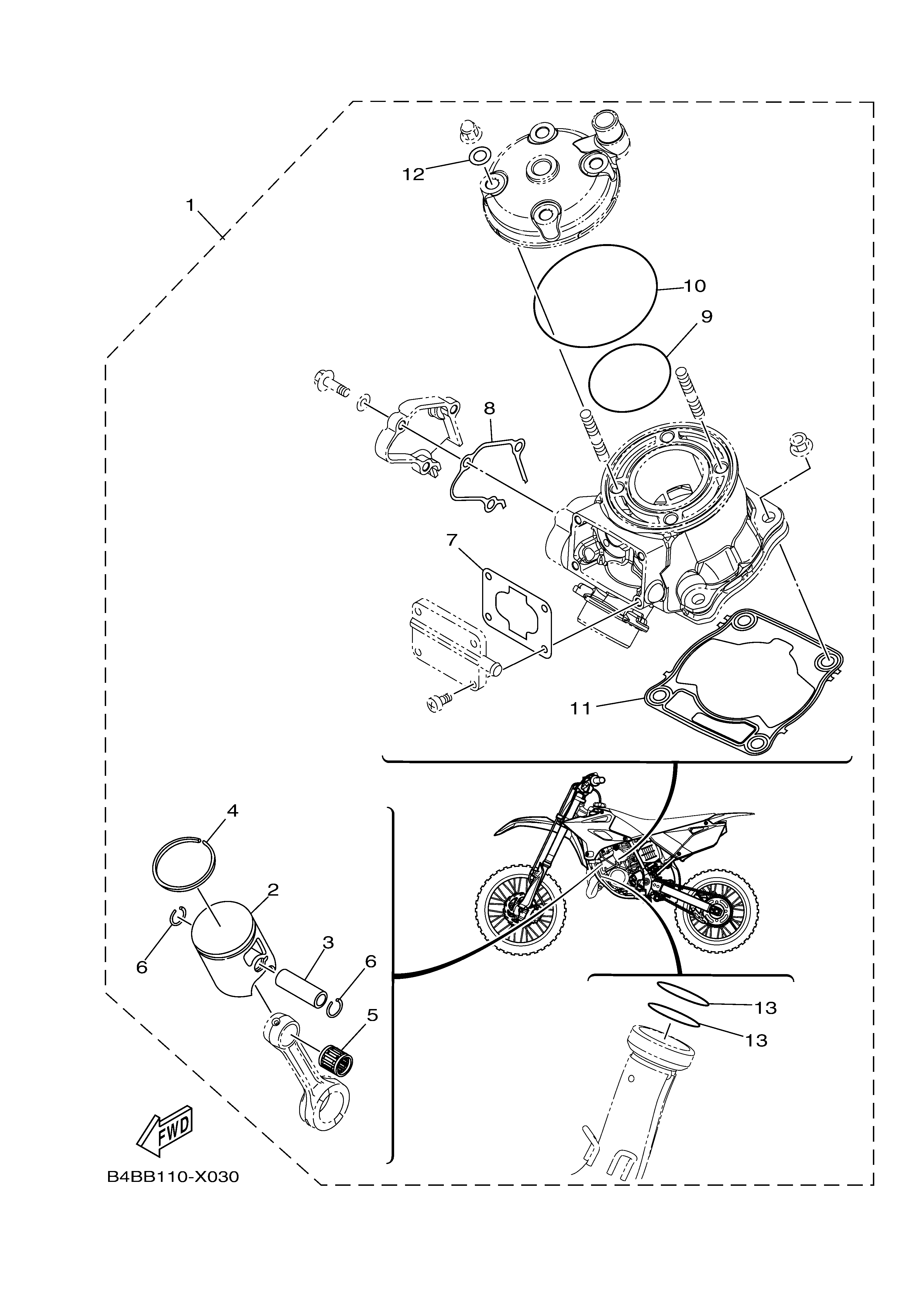 4 PISTON REBUILT KIT ภาพแยกชิ้นส่วน