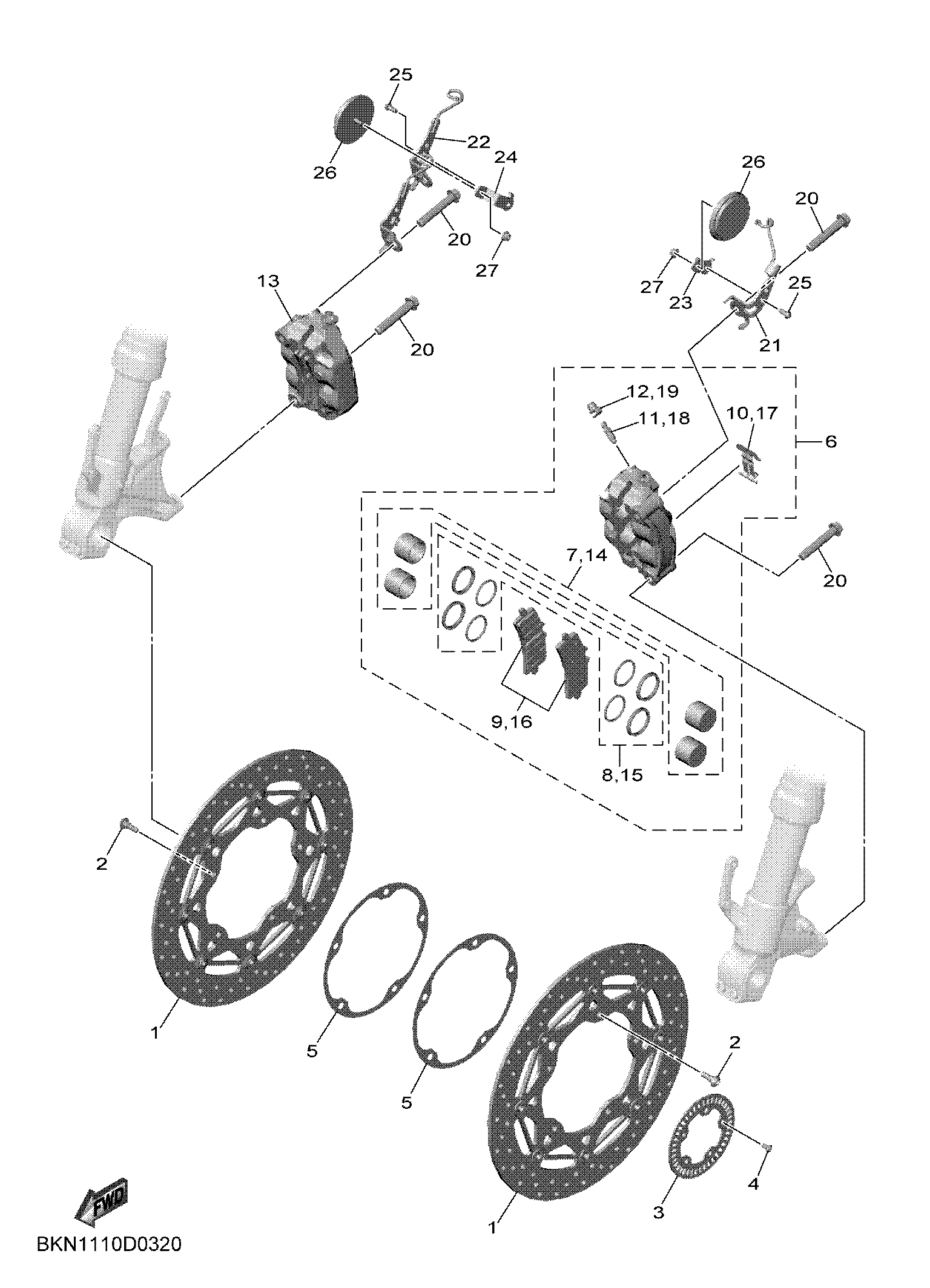 FRONT BRAKE CALIPER Sơ đồ tách chi tiết