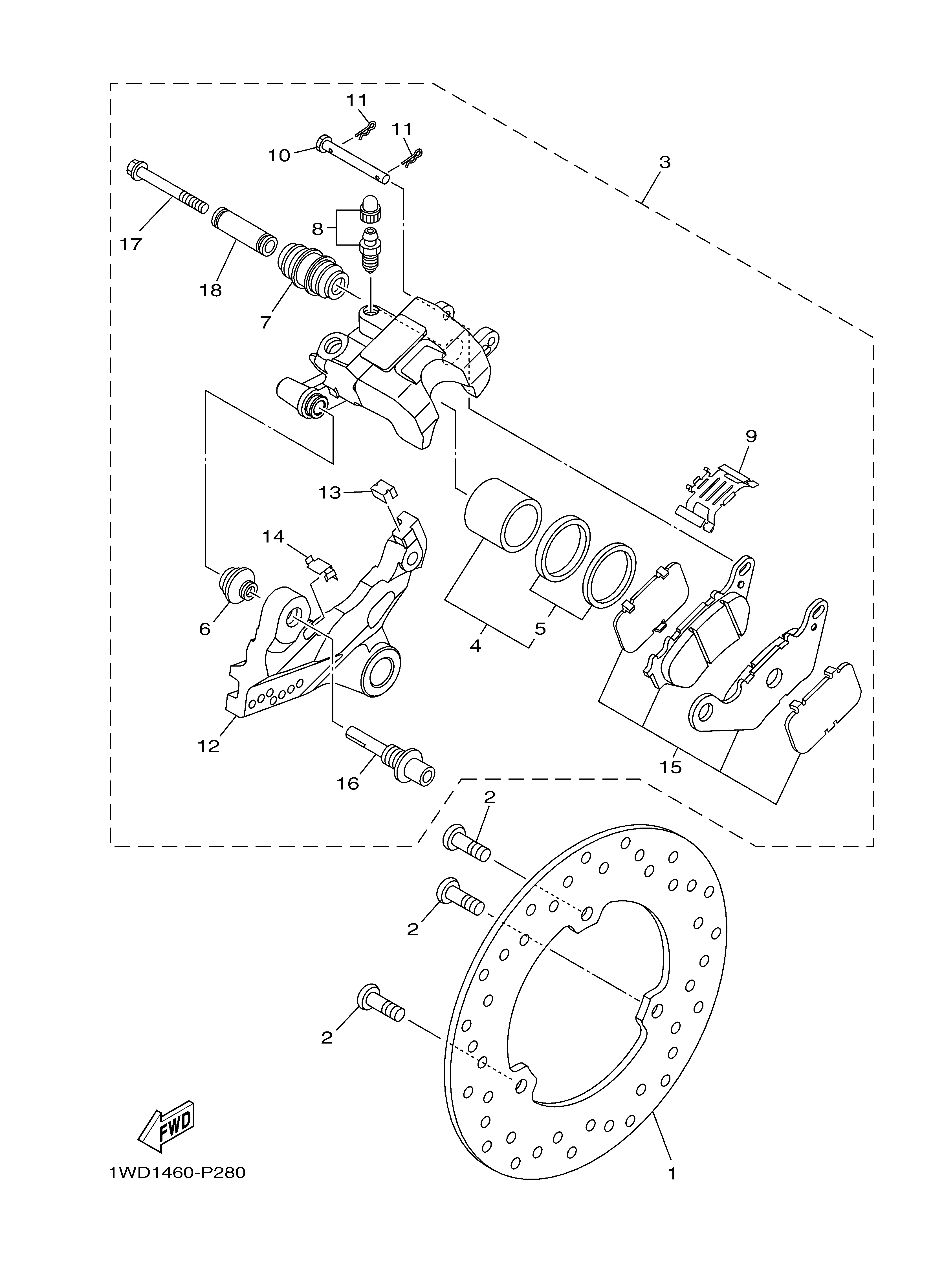 REAR BRAKE CALIPER ภาพแยกชิ้นส่วน