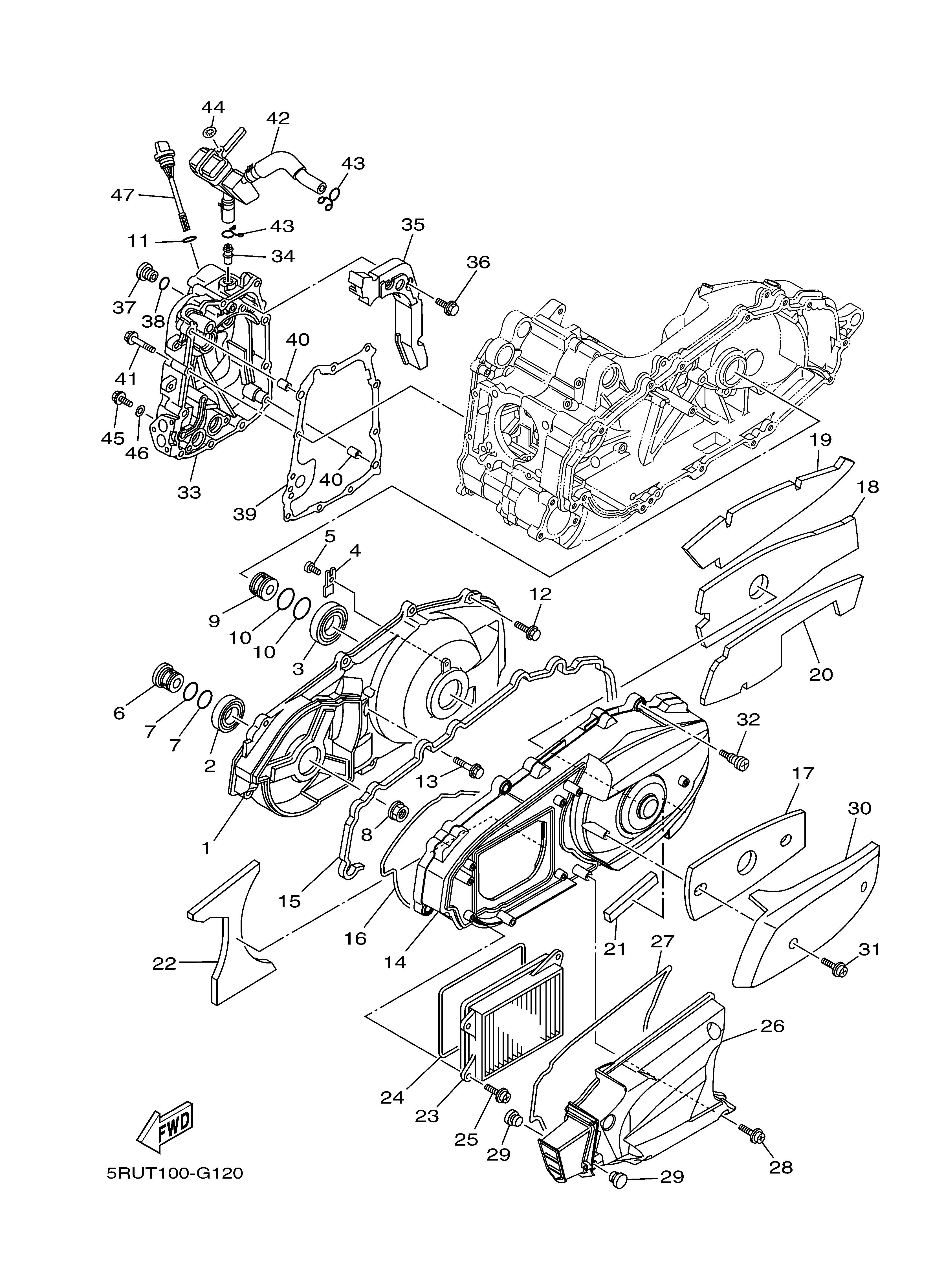 CRANKCASE COVER 1 Diagram terurai