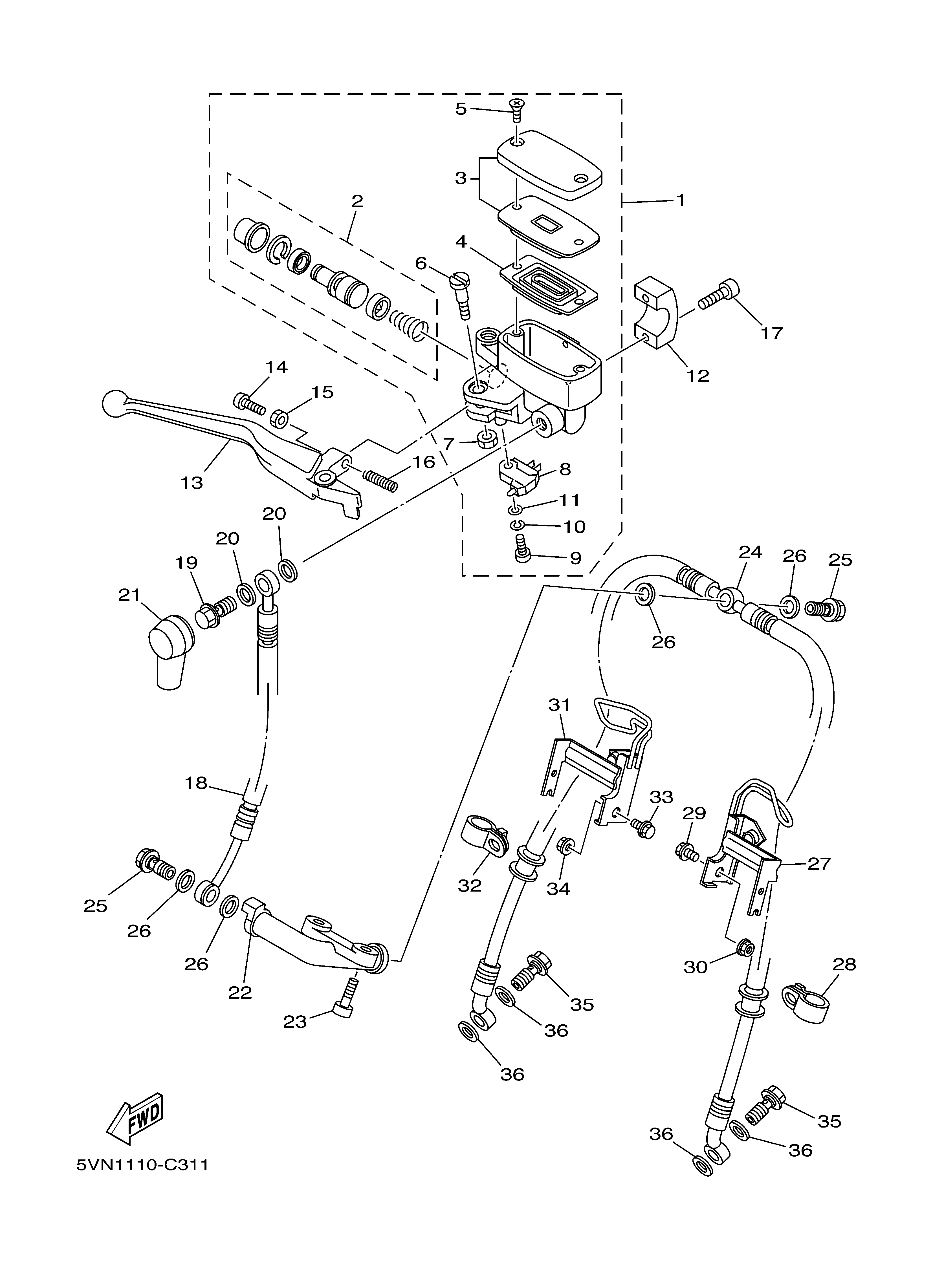FRONT MASTER CYLINDER Diagram terurai