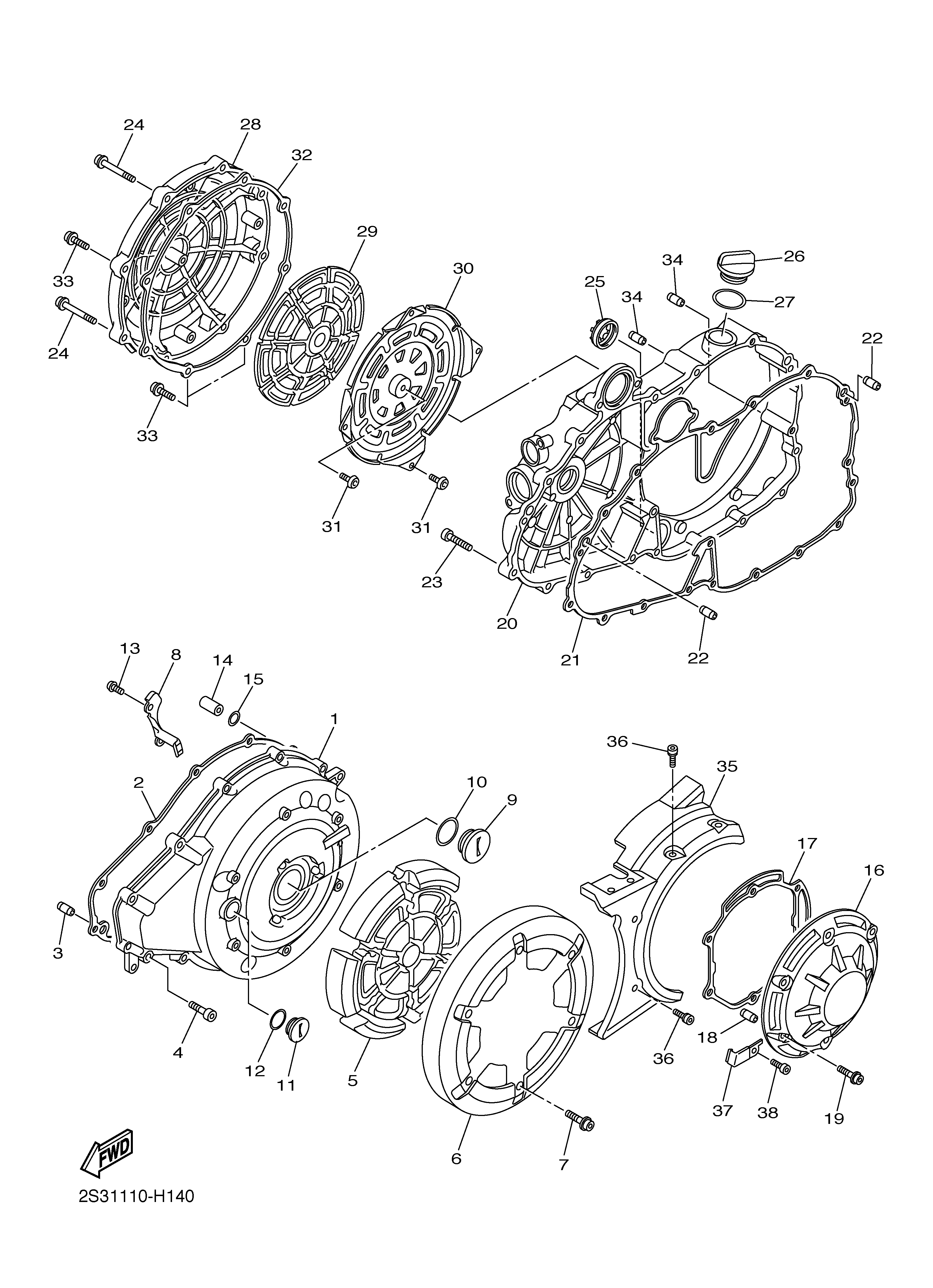 CRANKCASE COVER 1 ภาพแยกชิ้นส่วน