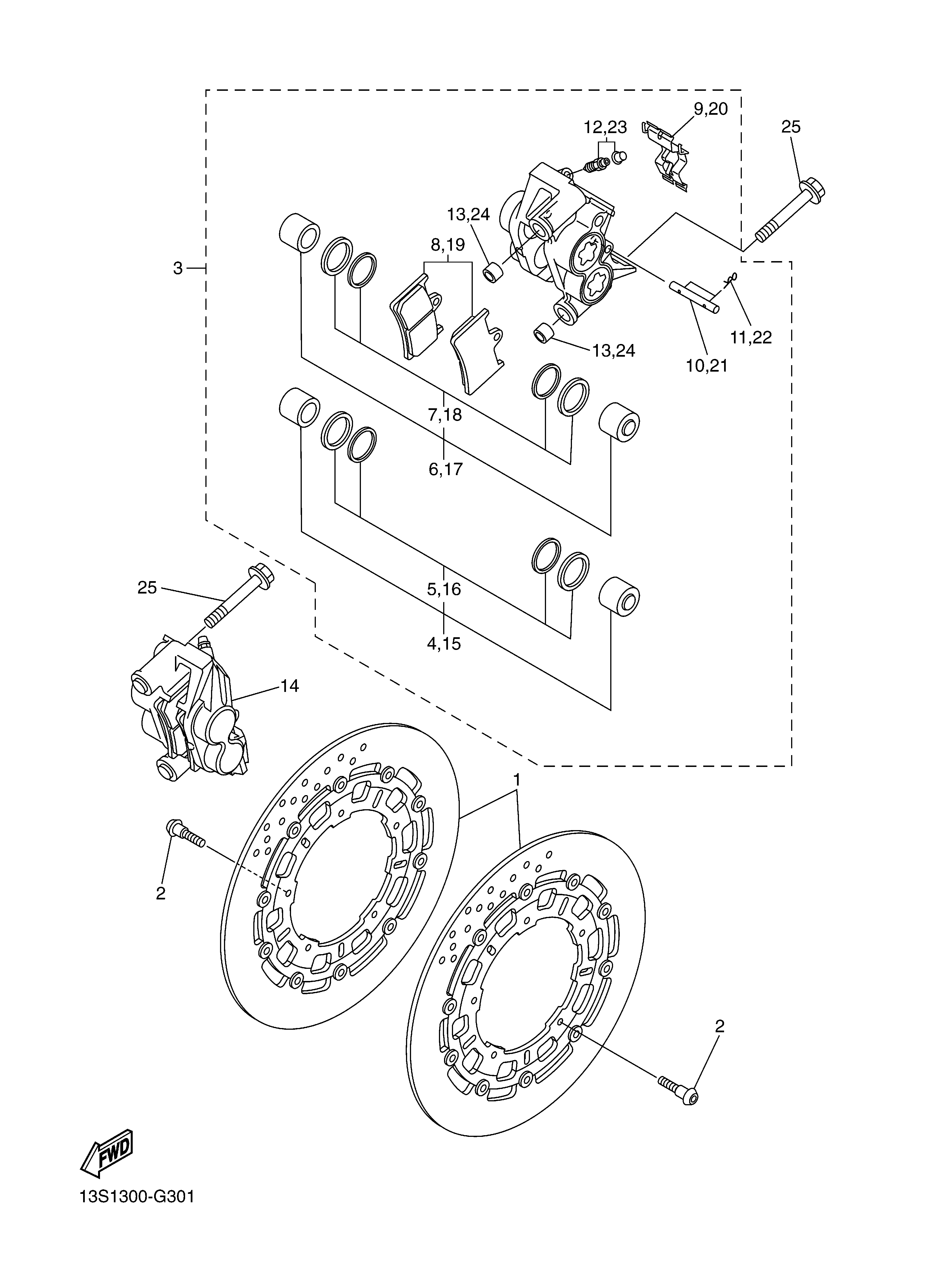 FRONT BRAKE CALIPER Diagram terurai