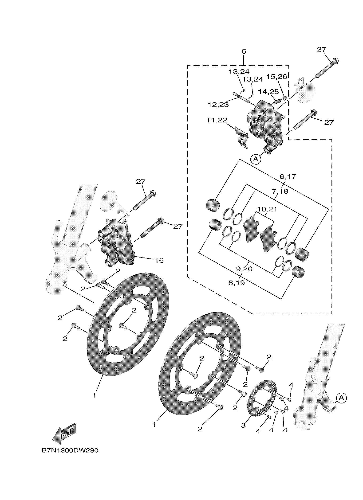 FRONT BRAKE CALIPER ภาพแยกชิ้นส่วน