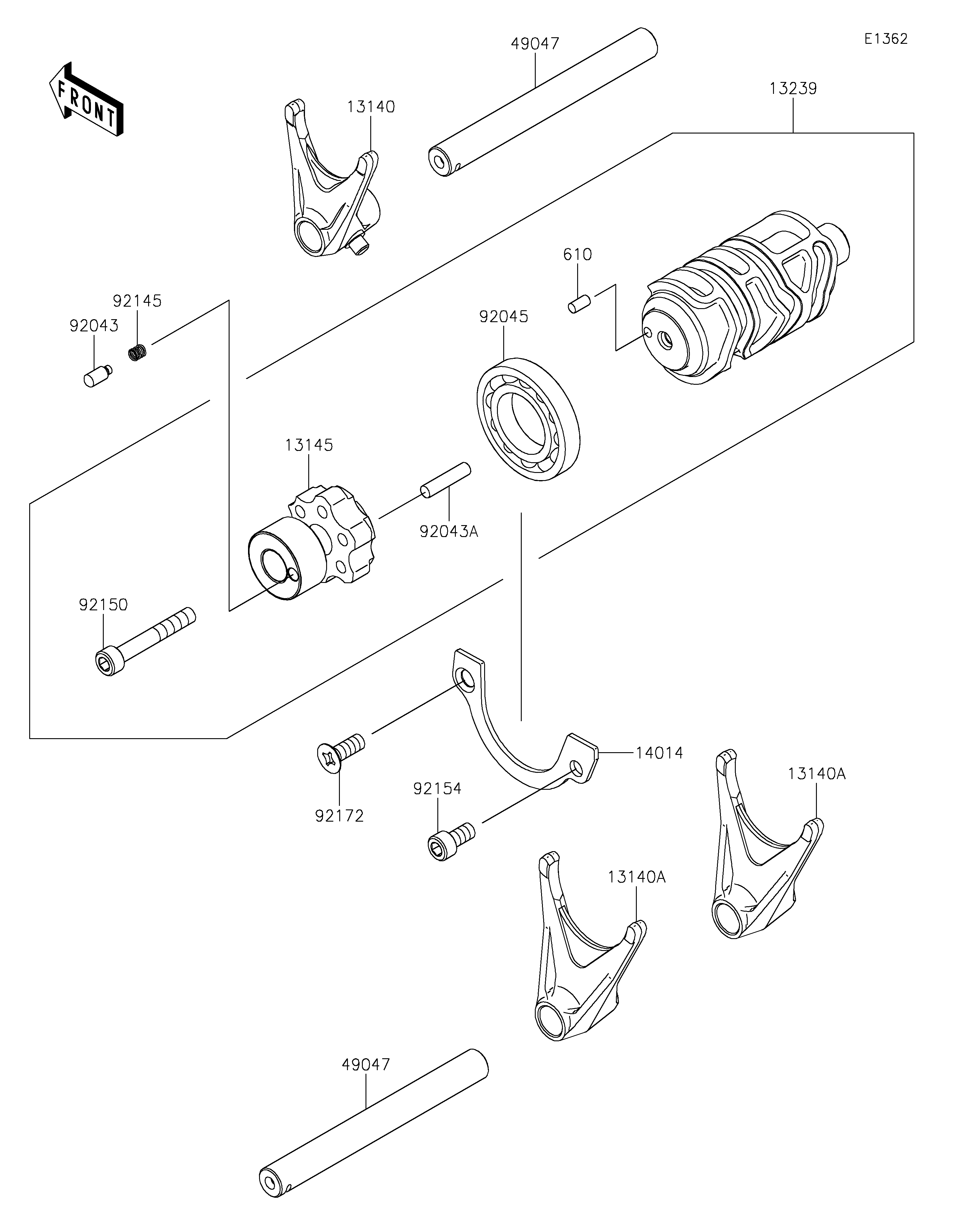 Gear Change Drum/Shift Fork(s) Vistas explodidas