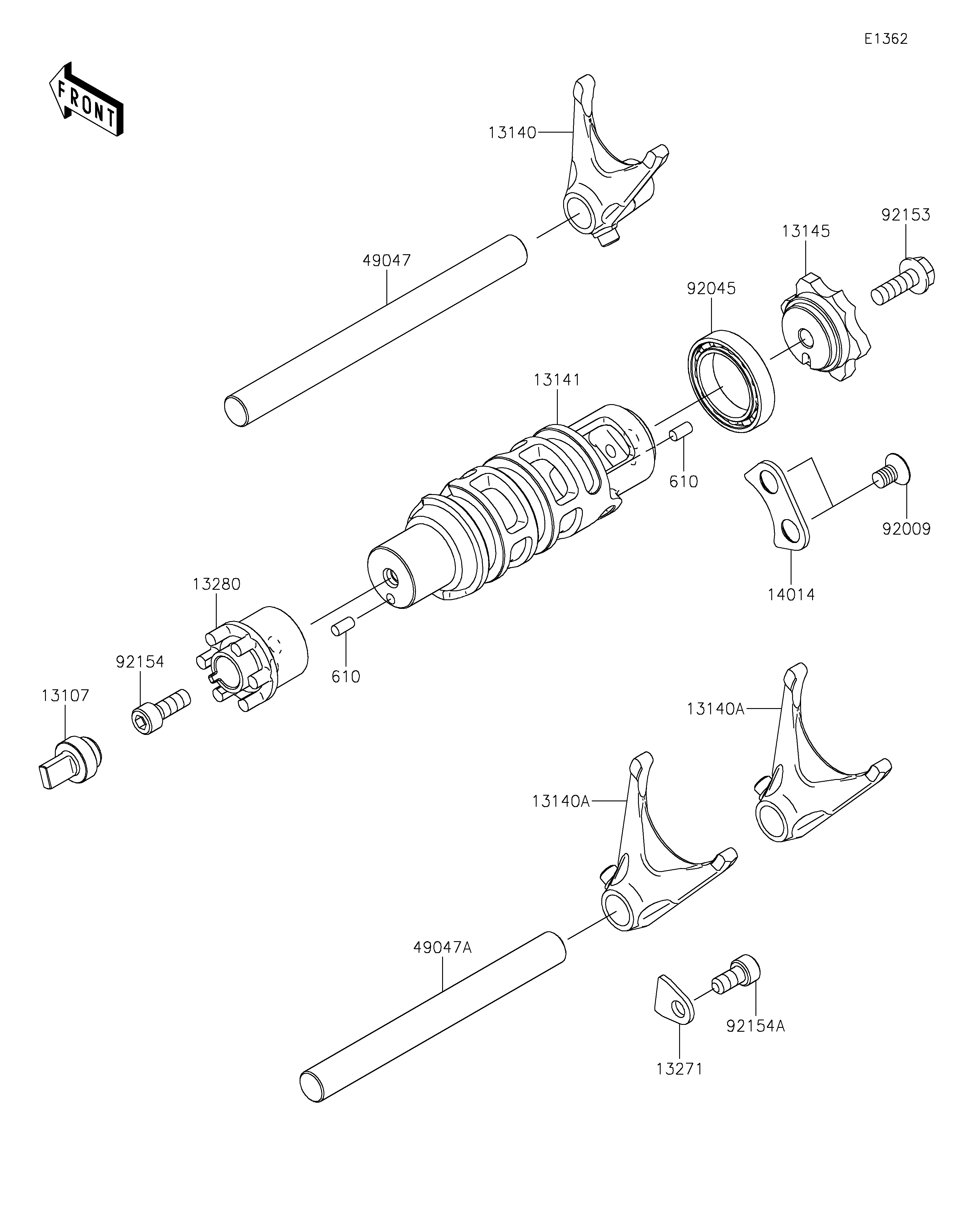 Gear Change Drum/Shift Fork(s) Exploded diagrams