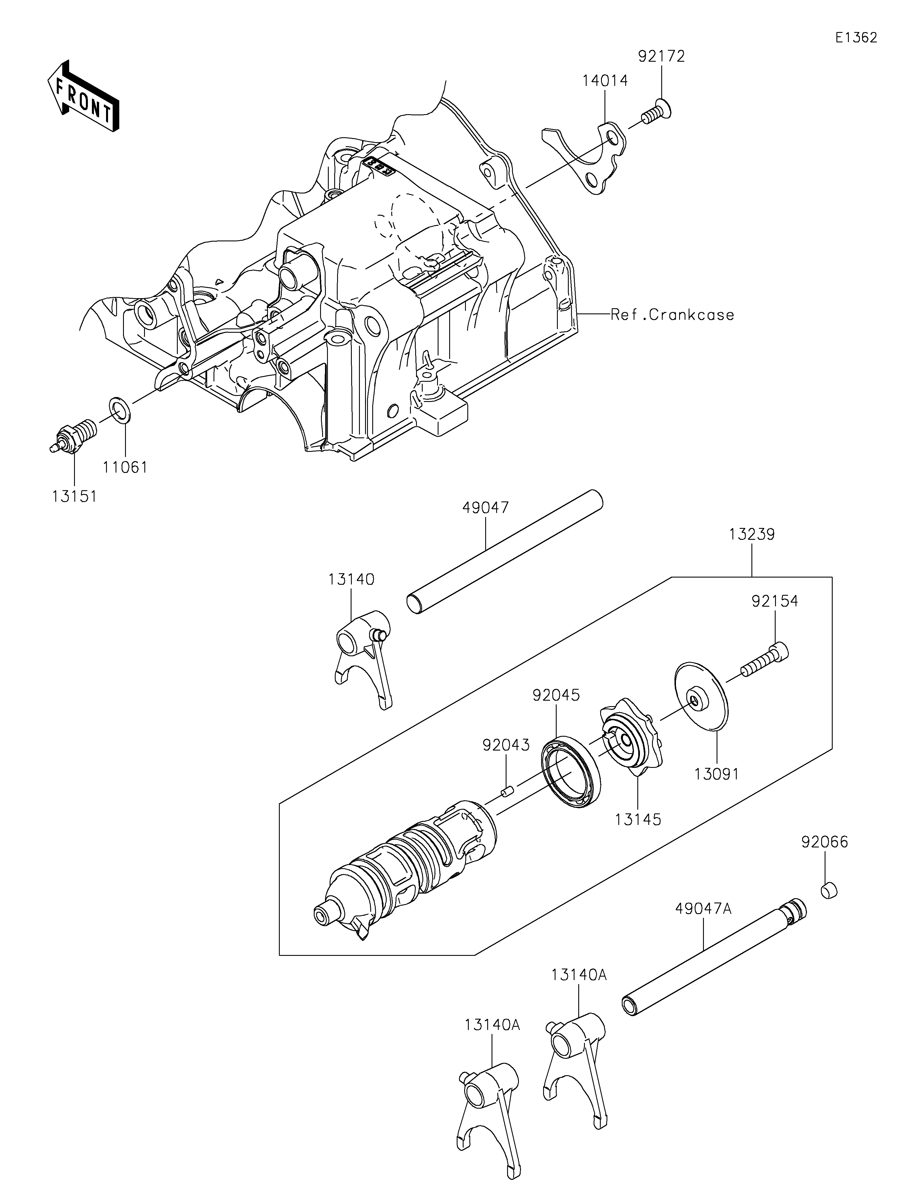 Gear Change Drum/Shift Fork(s) ภาพแยกชิ้นส่วน
