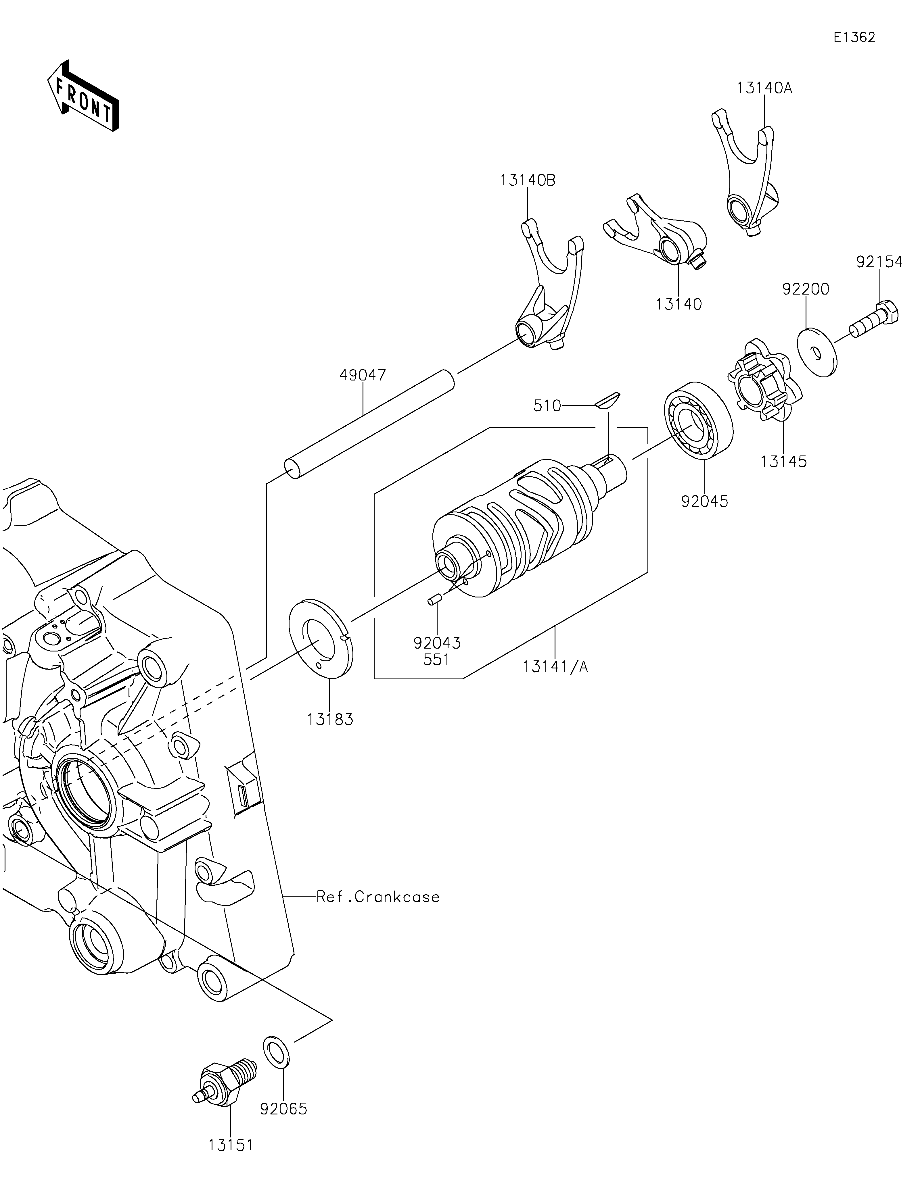 Gear Change Drum/Shift Fork(s) Exploded diagrams