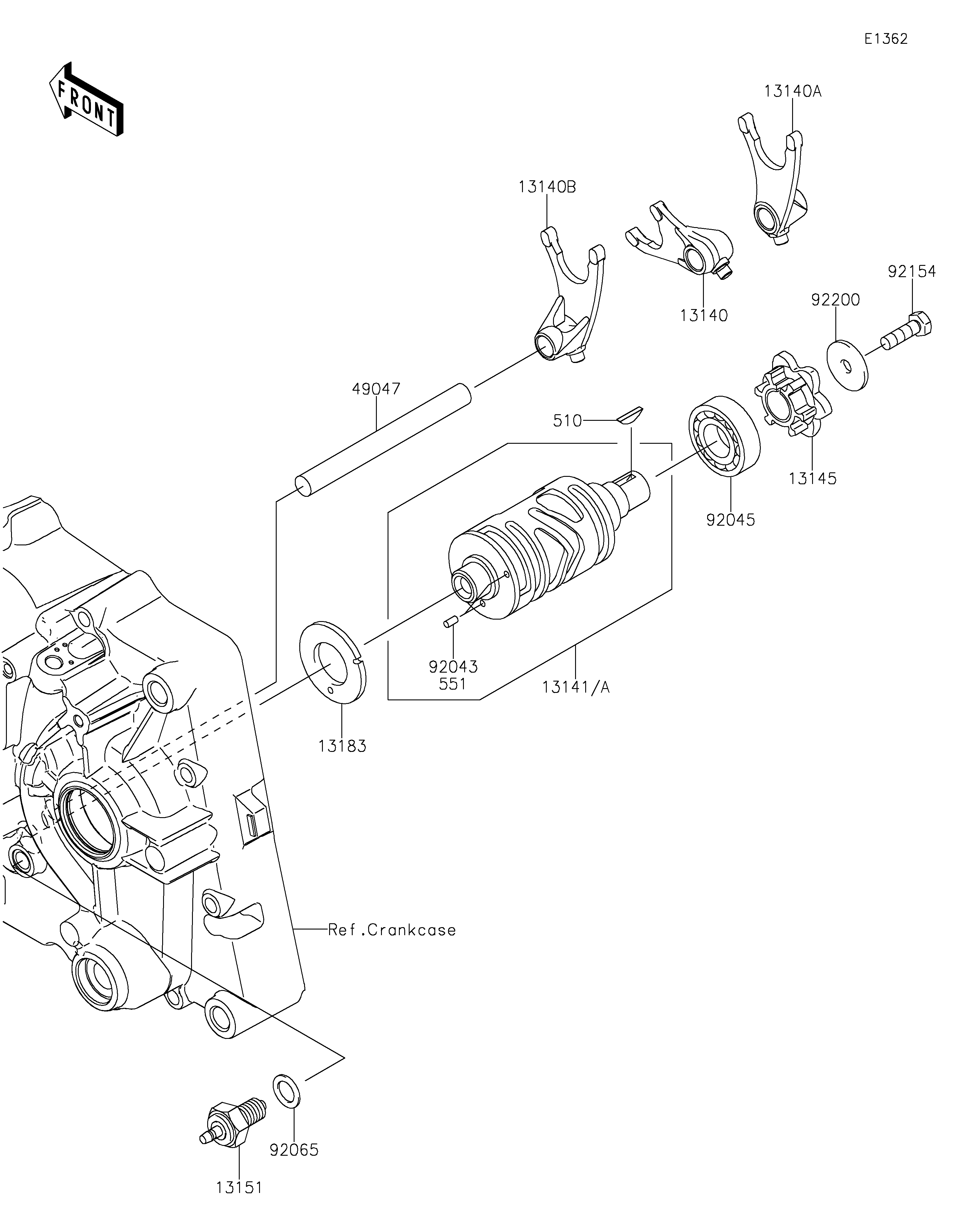 Gear Change Drum/Shift Fork(s) Exploded diagrams