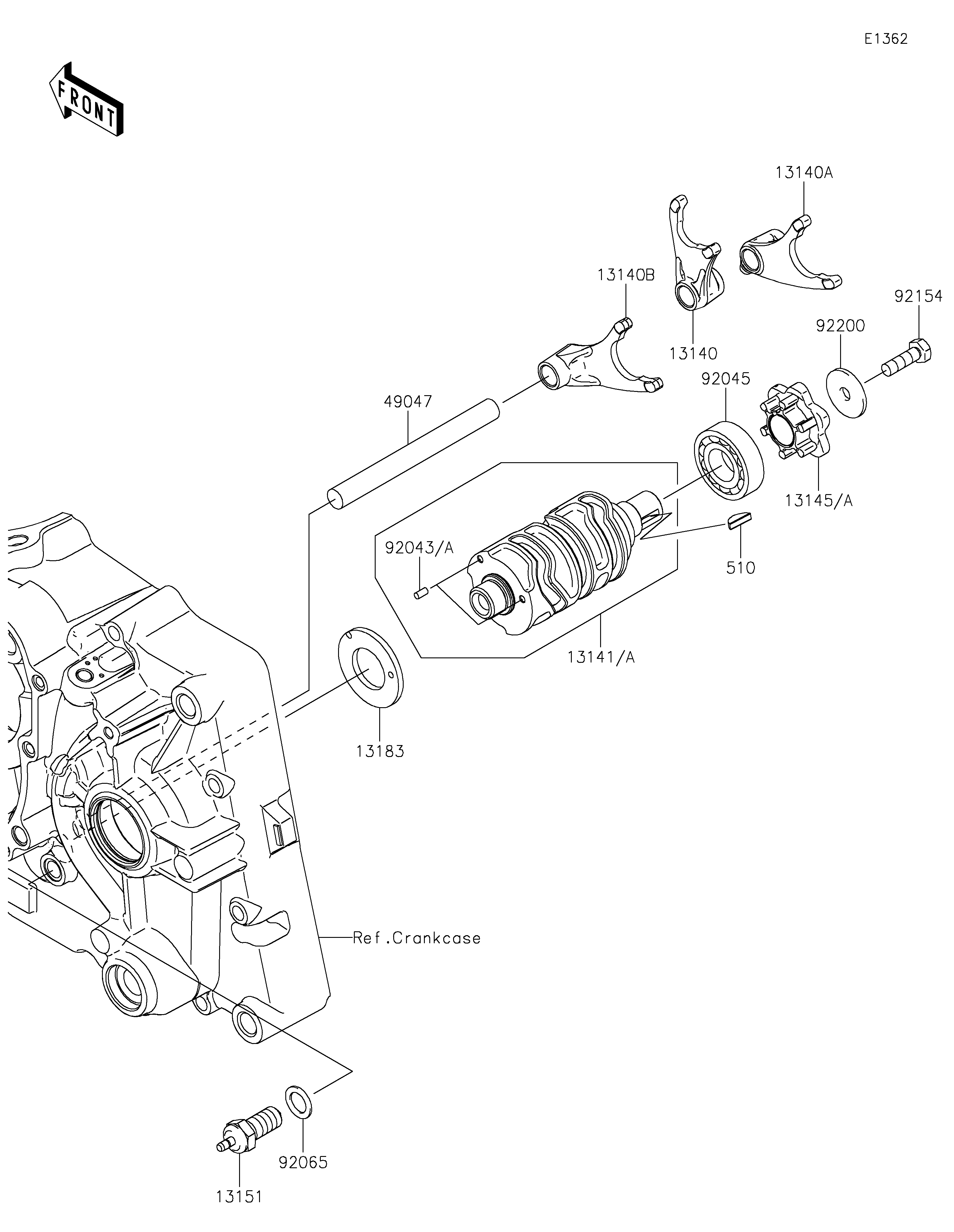 Gear Change Drum/Shift Fork(s) Diagram terurai