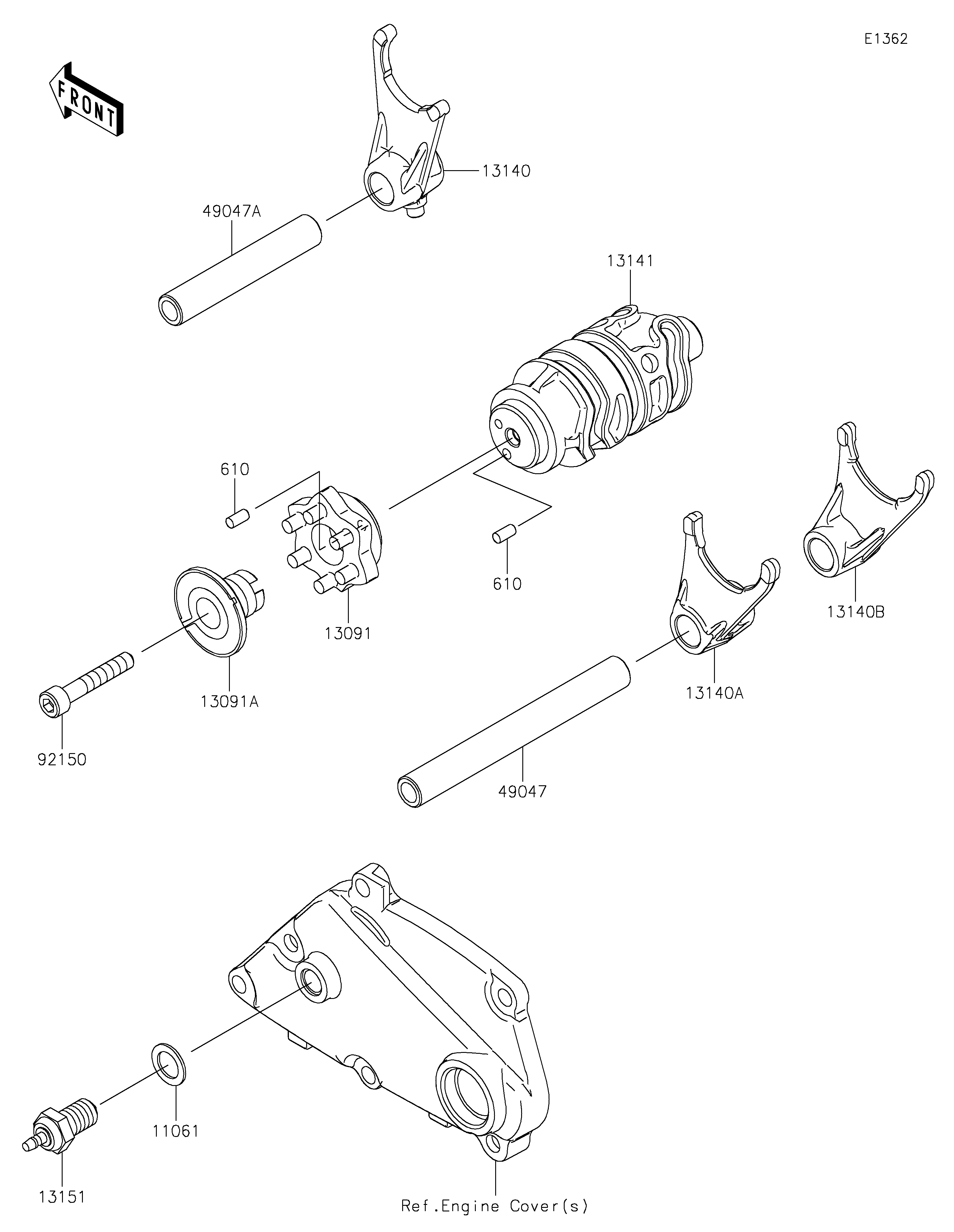 Gear Change Drum/Shift Fork(s) Vistas explodidas