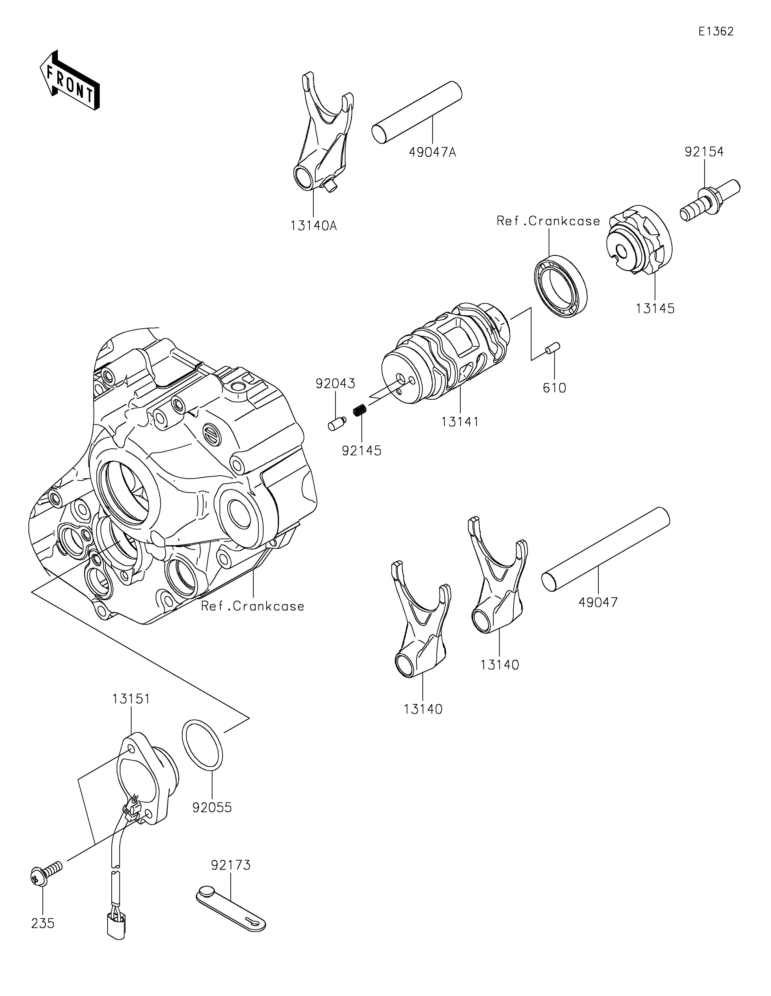 Gear Change Drum/Shift Fork(s) ภาพแยกชิ้นส่วน