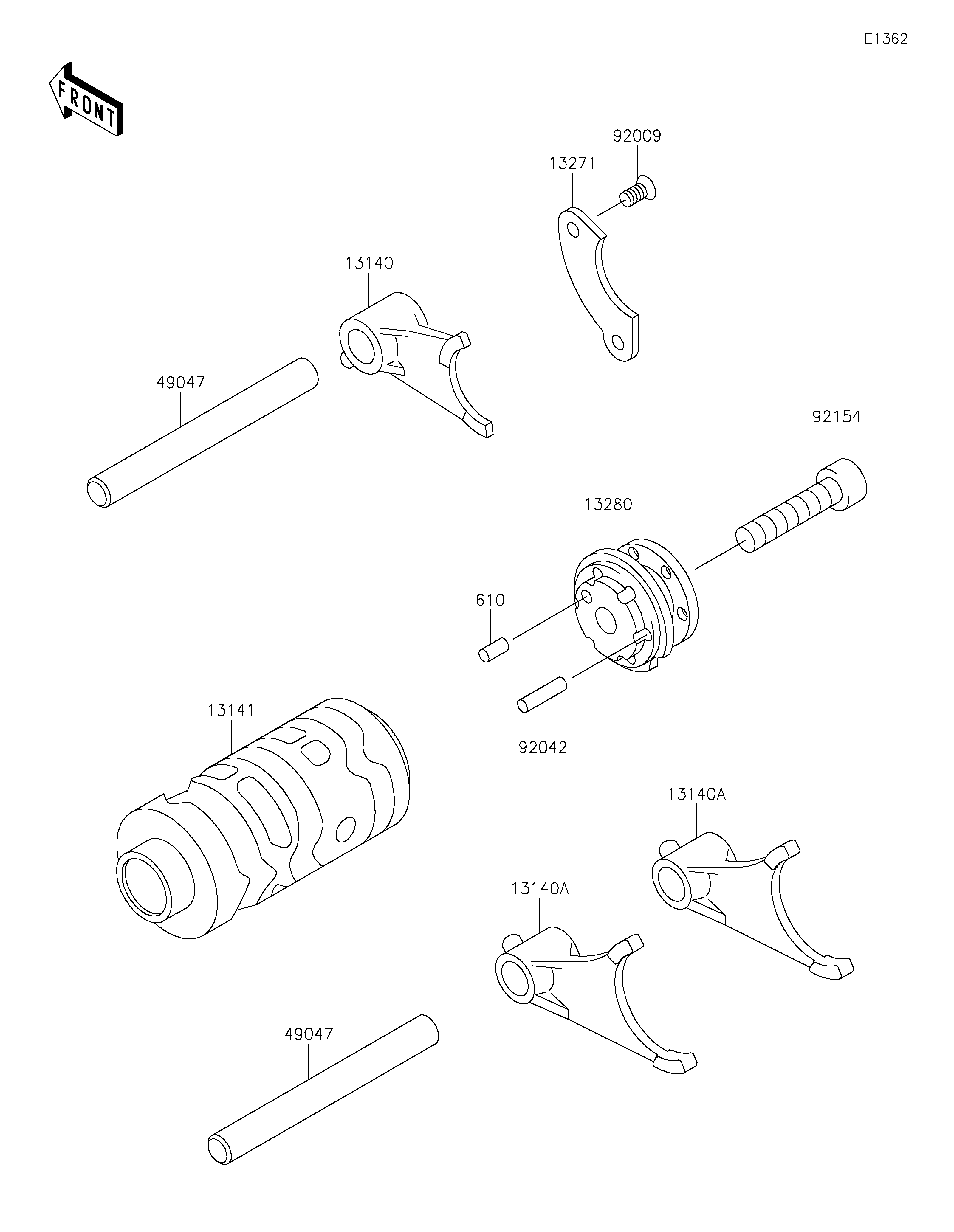 Gear Change Drum/Shift Fork(s) ภาพแยกชิ้นส่วน