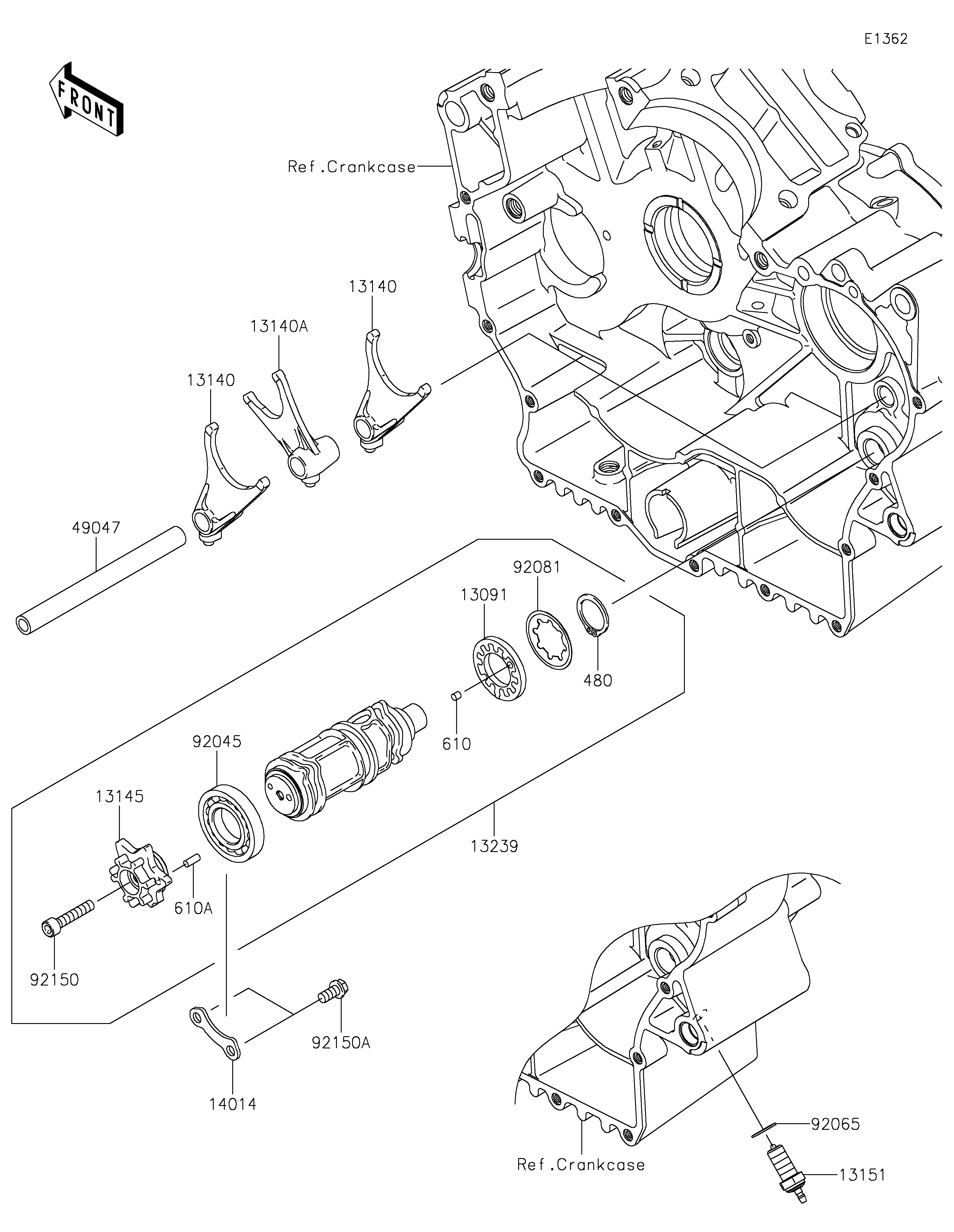 Gear Change Drum/Shift Fork(s) ภาพแยกชิ้นส่วน