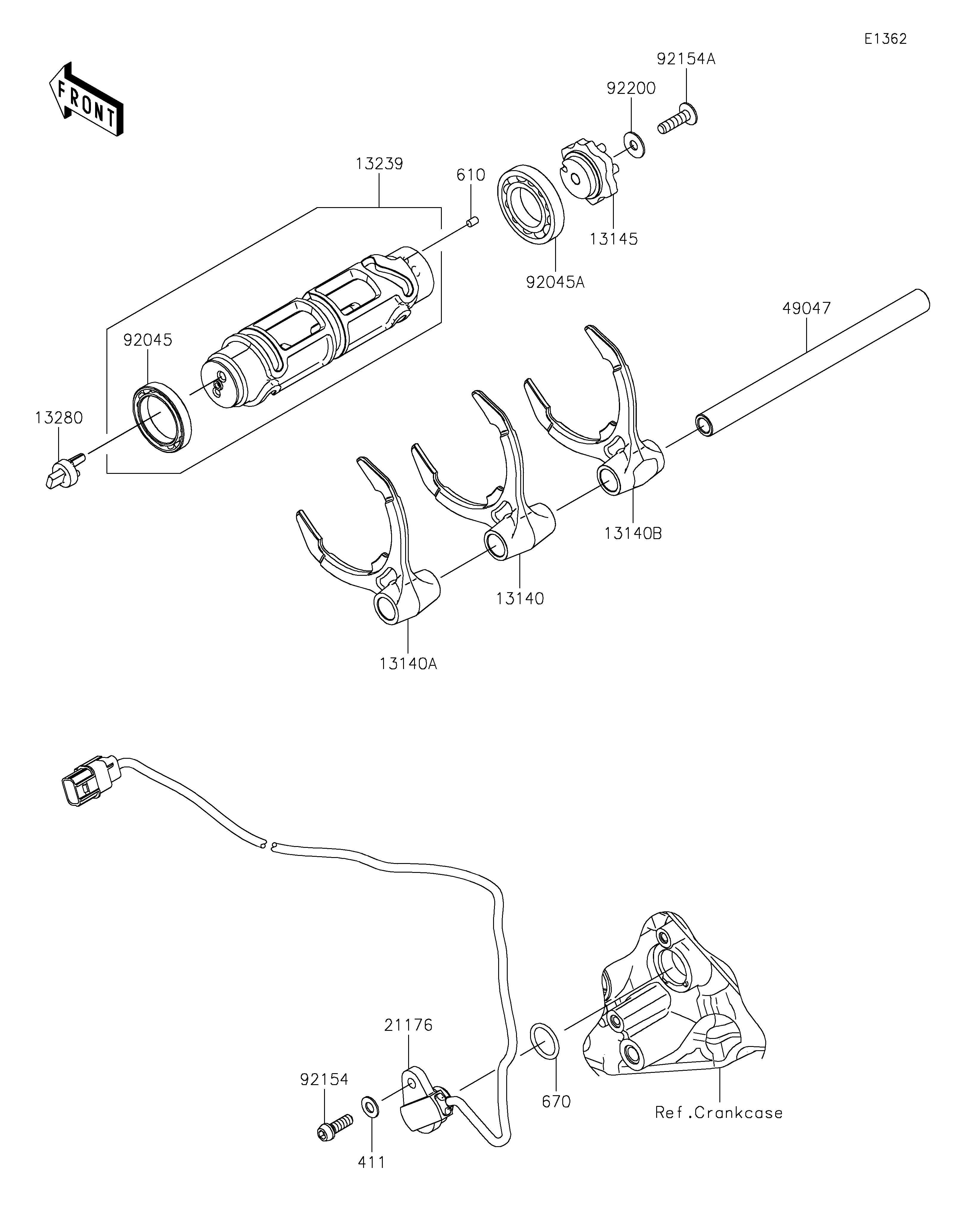 Gear Change Drum/Shift Fork(s) ภาพแยกชิ้นส่วน