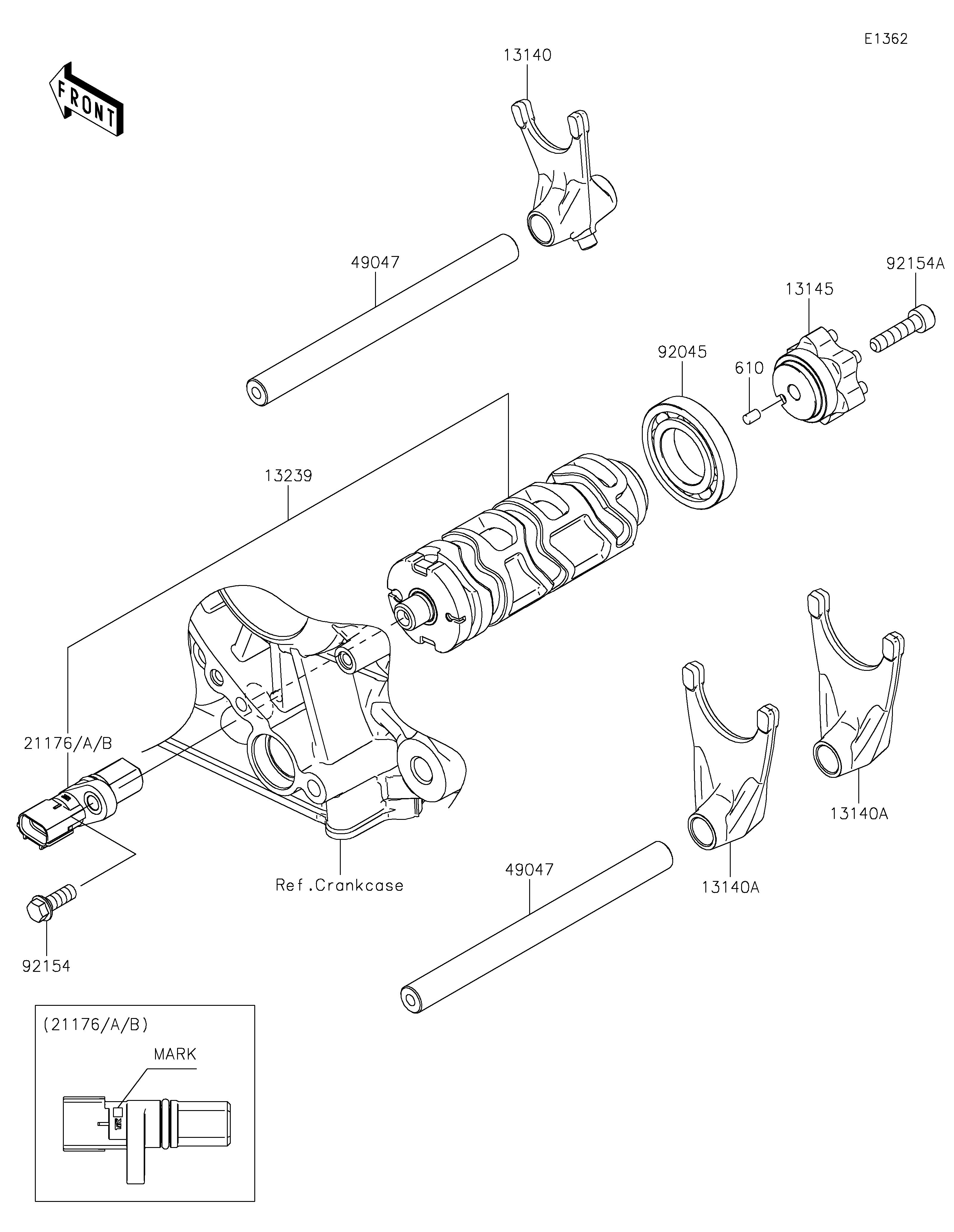 Gear Change Drum/Shift Fork(s) Sơ đồ tách chi tiết
