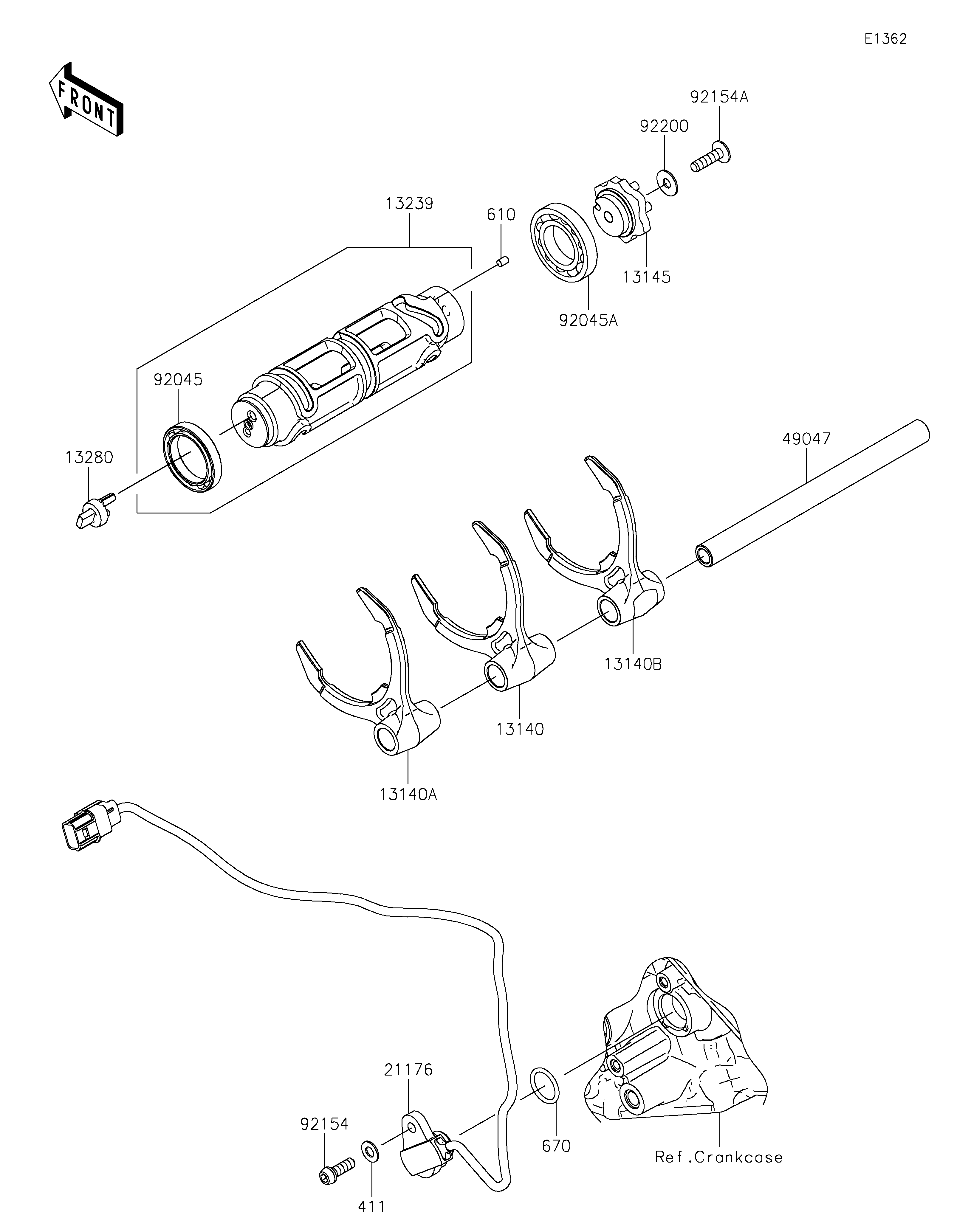 Gear Change Drum/Shift Fork(s) ภาพแยกชิ้นส่วน