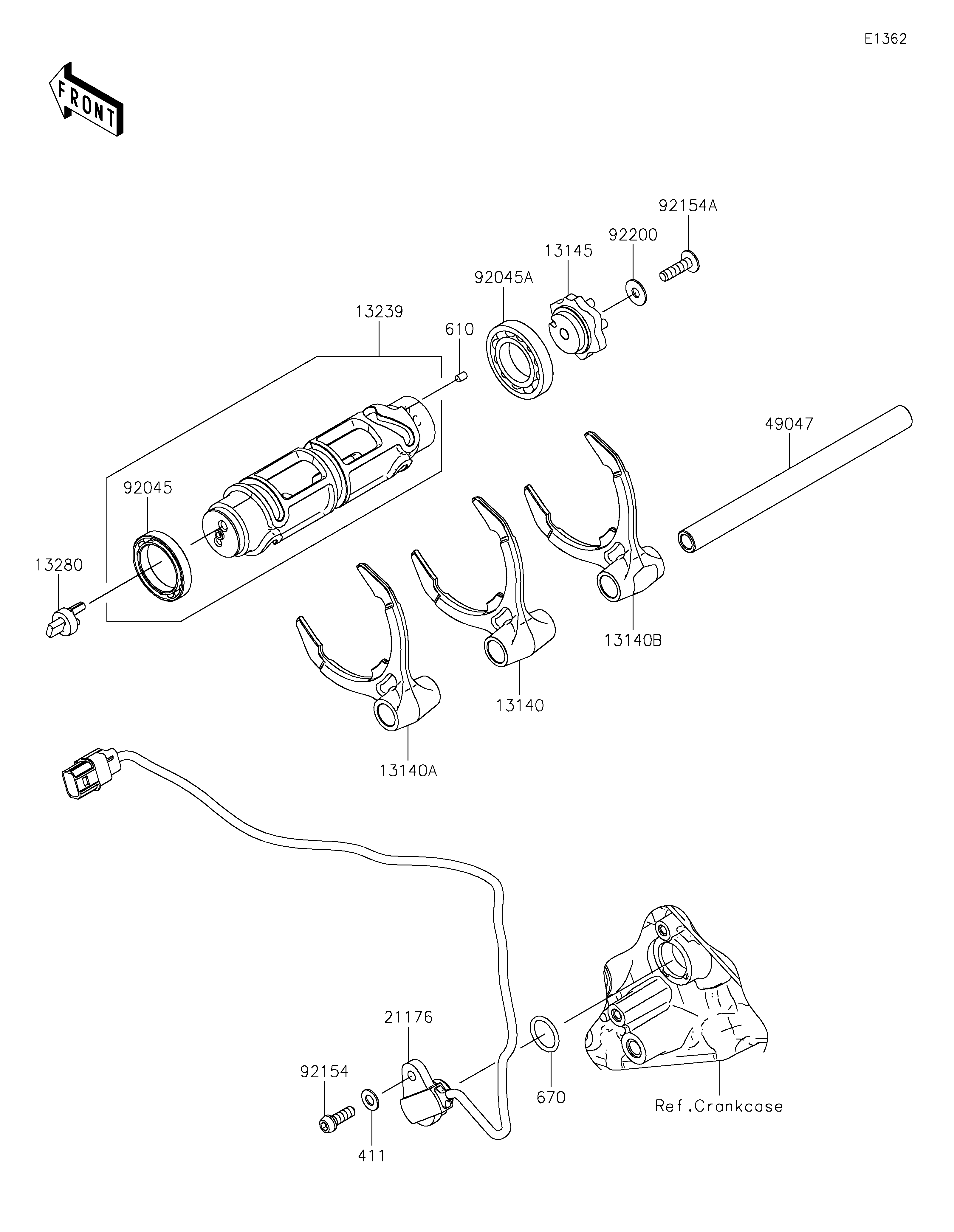 Gear Change Drum/Shift Fork(s) ภาพแยกชิ้นส่วน